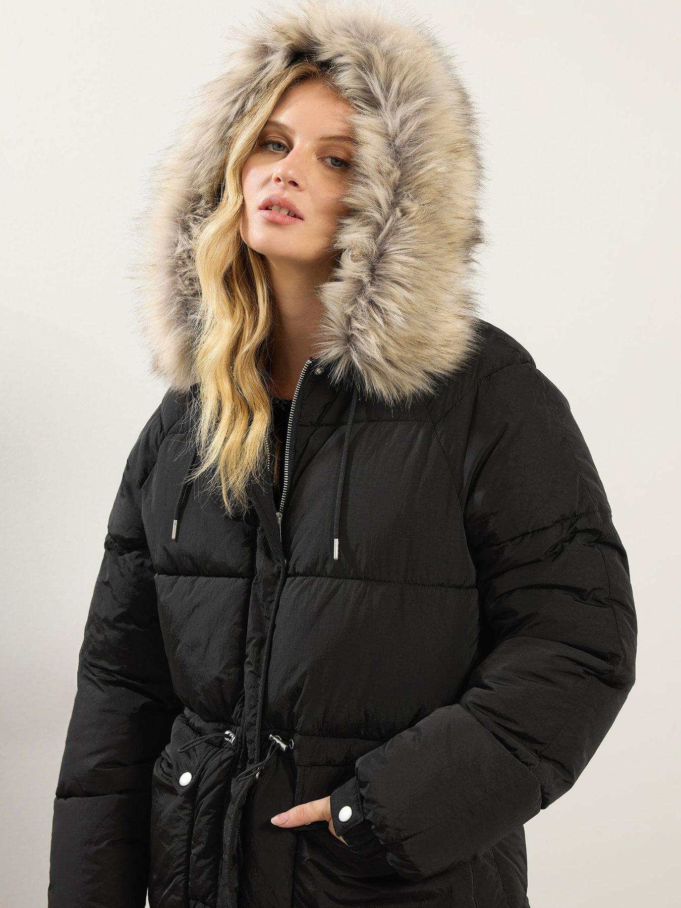Image 4 of 4 of Long Tall Sally Padded Midi Coat - Black