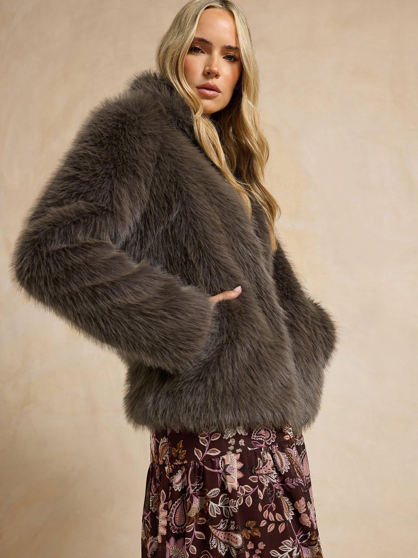 Long Tall Sally Faux Fur Jacket - Brown