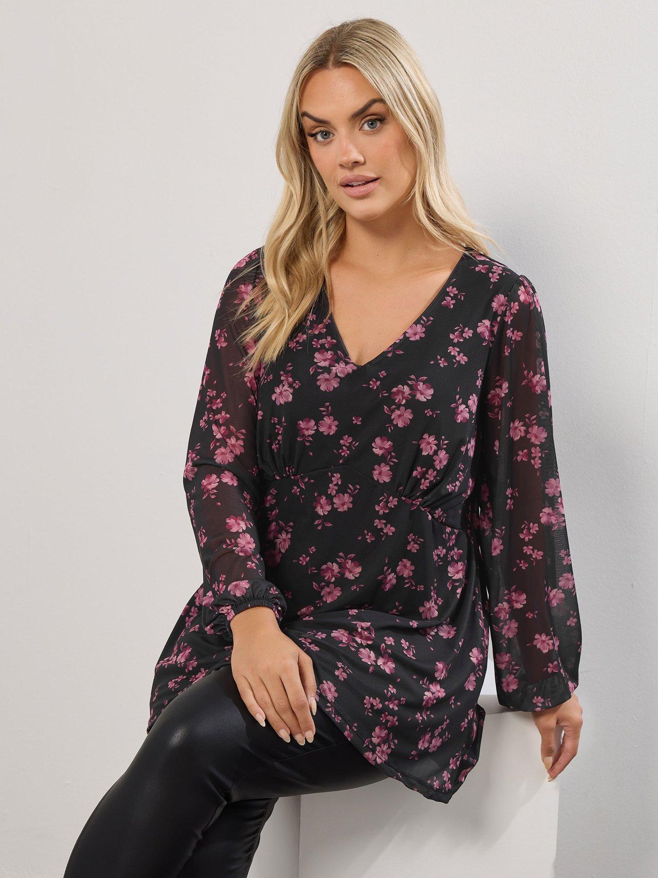 Image 4 of 4 of Yours Curve Mesh A Line Balloon Sleeve Top - Black