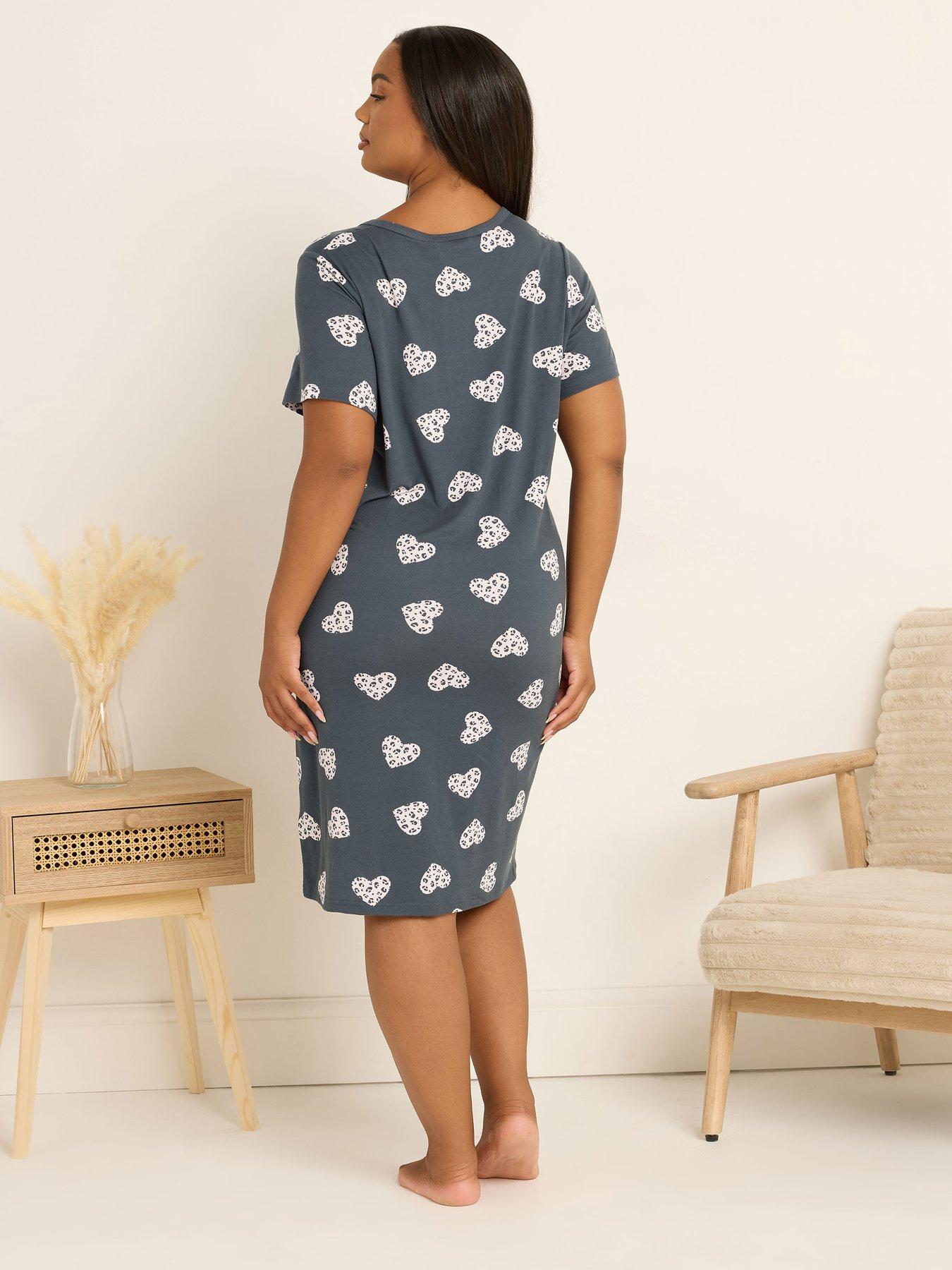 Image 2 of 4 of Yours Curve Soft Touch Heart Placket Nightdress - Grey