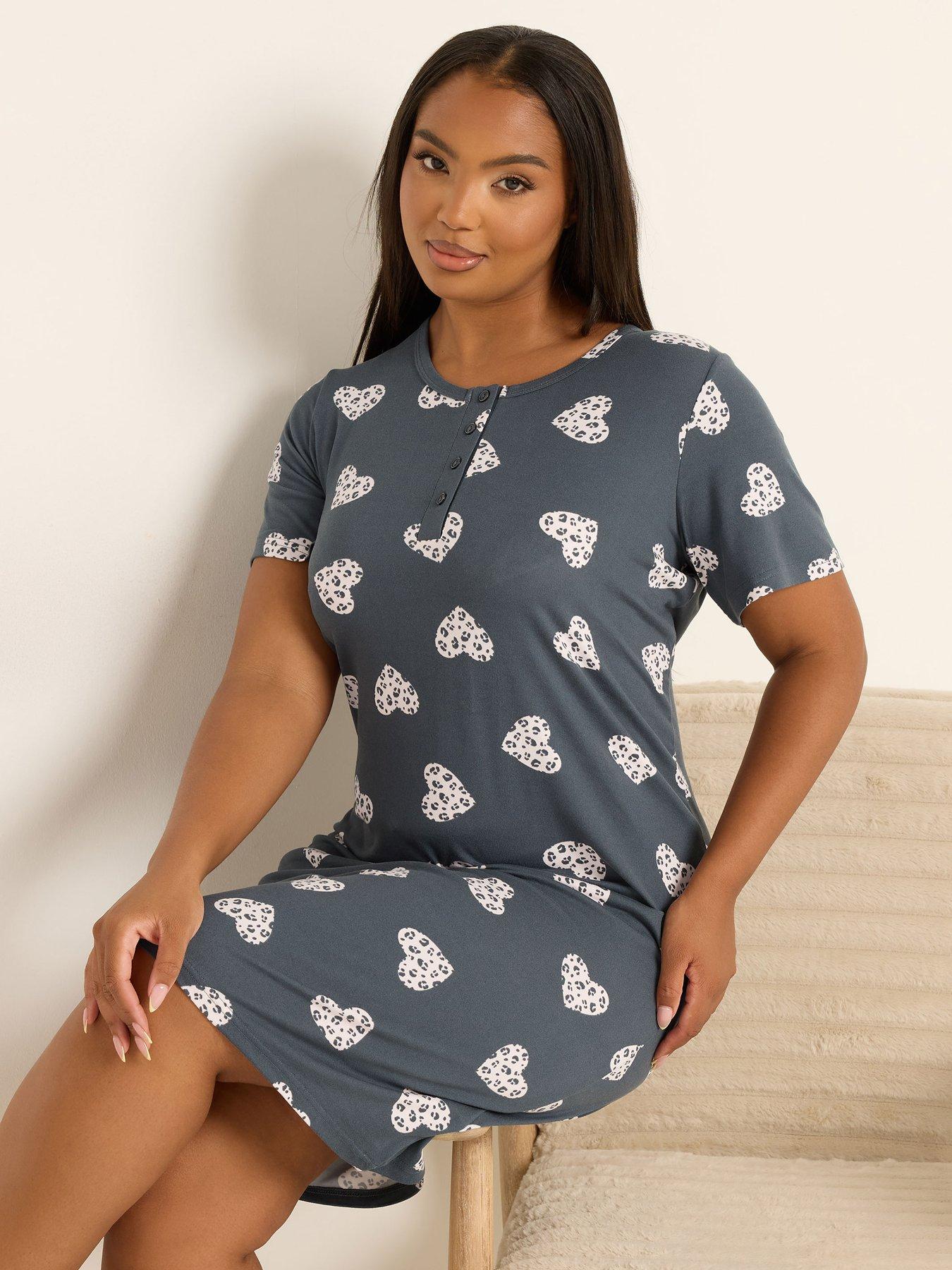 Image 3 of 4 of Yours Curve Soft Touch Heart Placket Nightdress - Grey