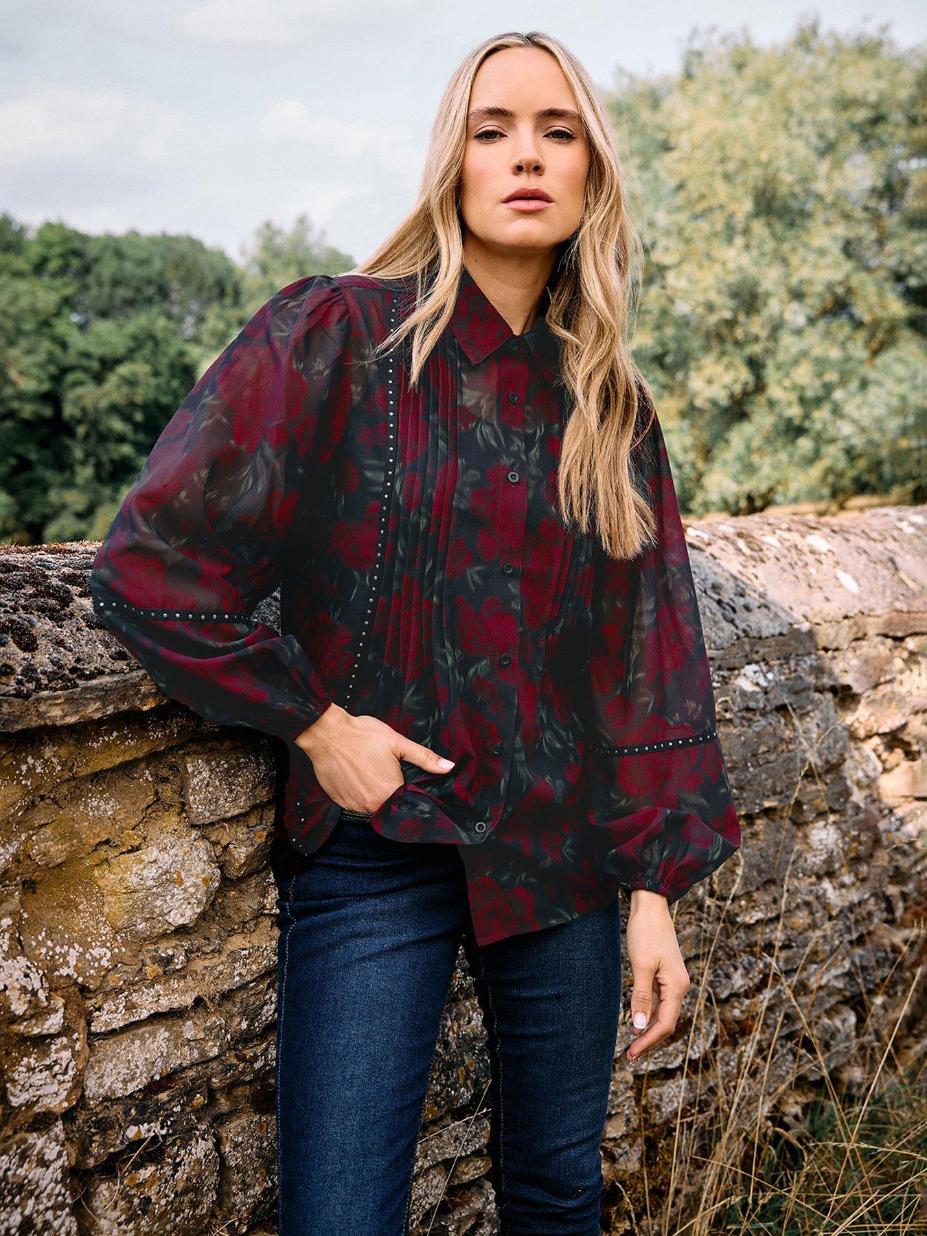 Image 1 of 4 of Long Tall Sally Blurred Pintuck Blouse - Black