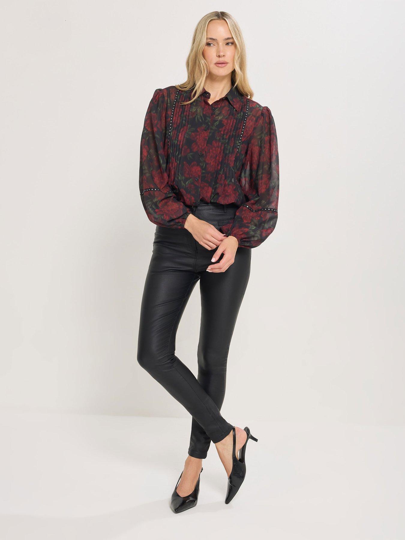 Image 3 of 4 of Long Tall Sally Blurred Pintuck Blouse - Black