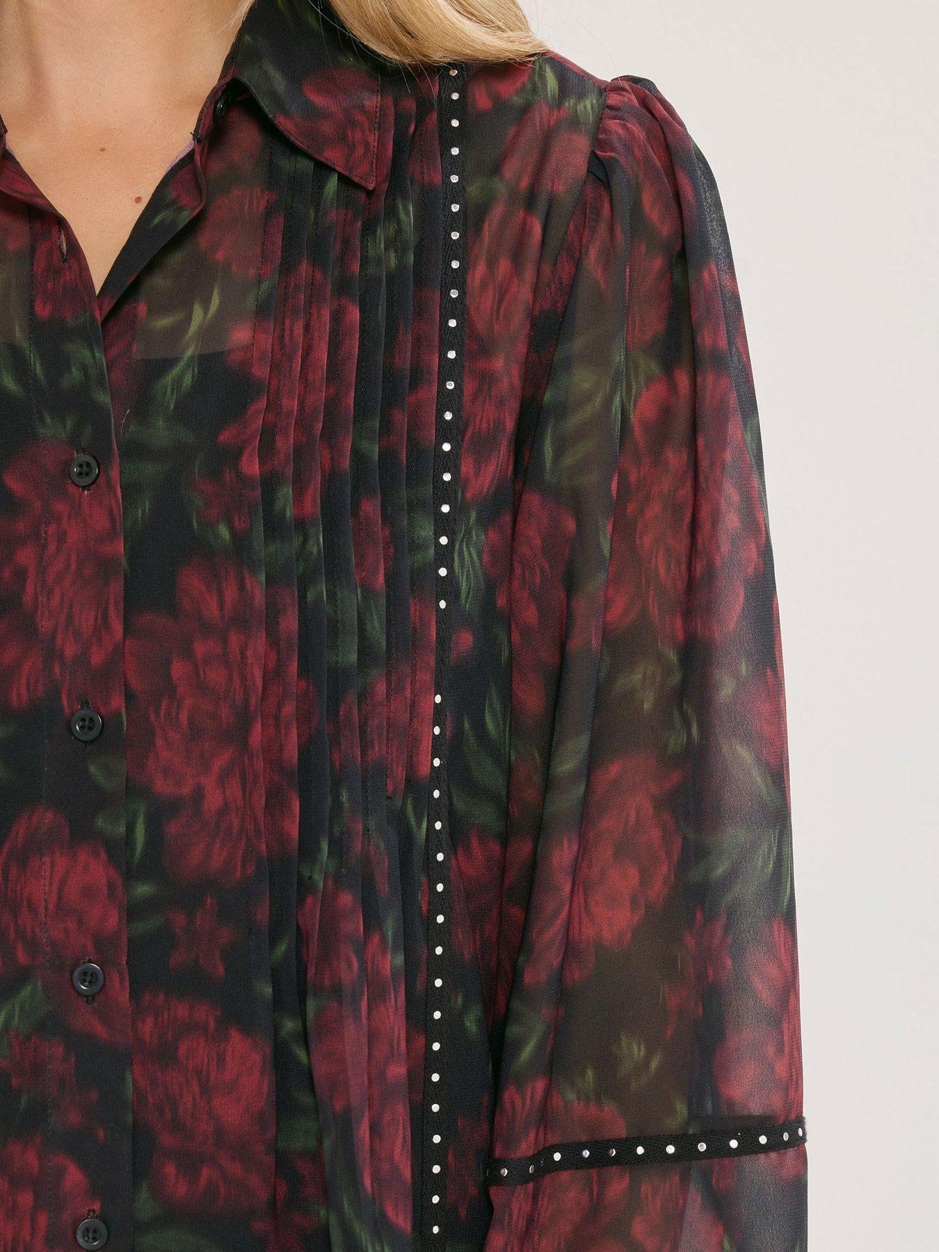 Image 4 of 4 of Long Tall Sally Blurred Pintuck Blouse - Black