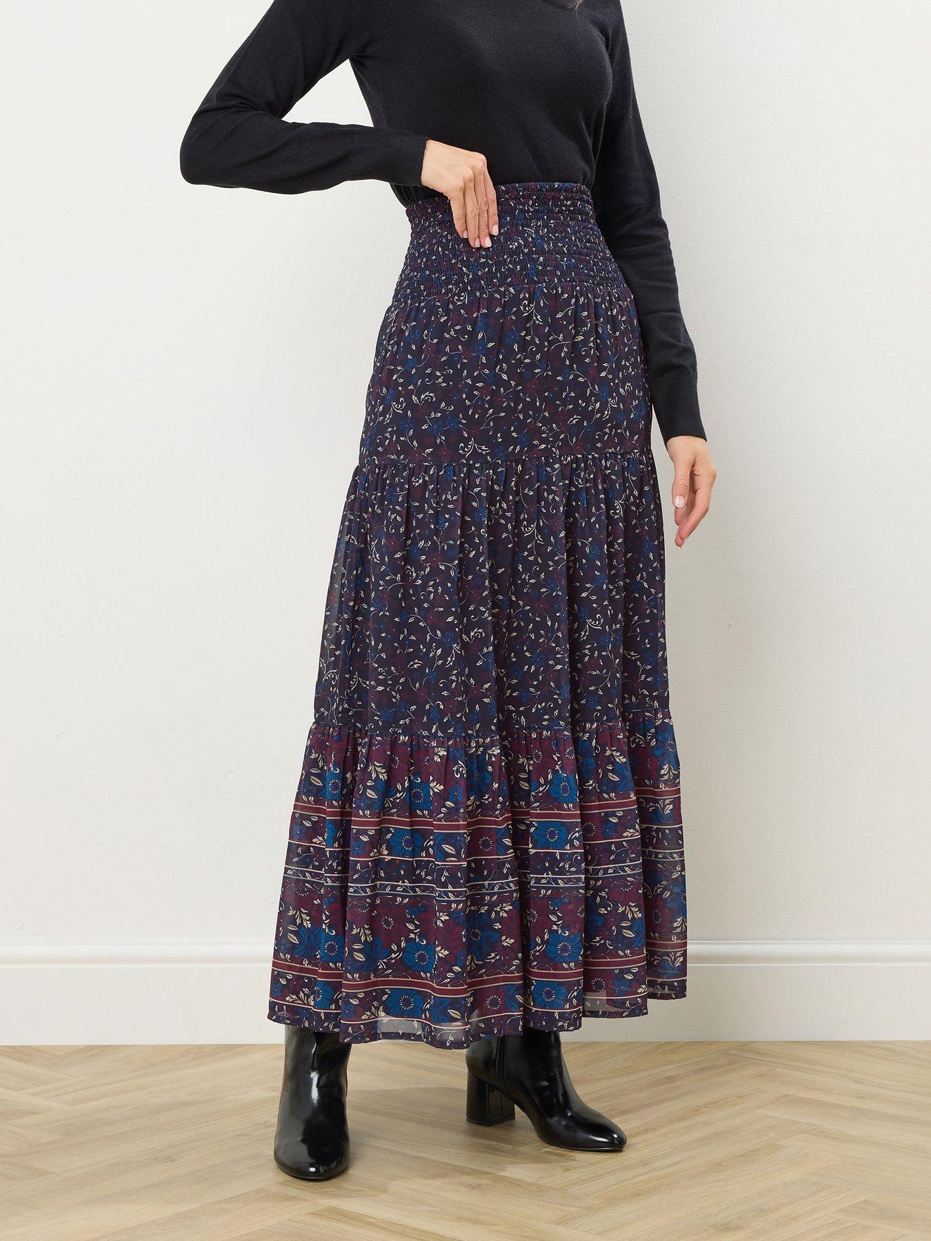 Long Tall Sally Tall Floral Border Tiered Skirt