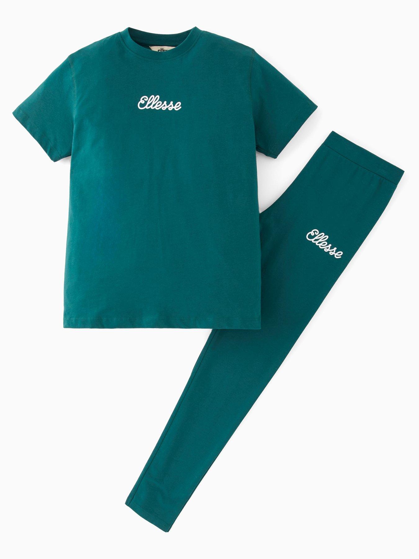Image 1 of 4 of Ellesse Saletta T-Shirt &amp; Legging Set - Dark Green