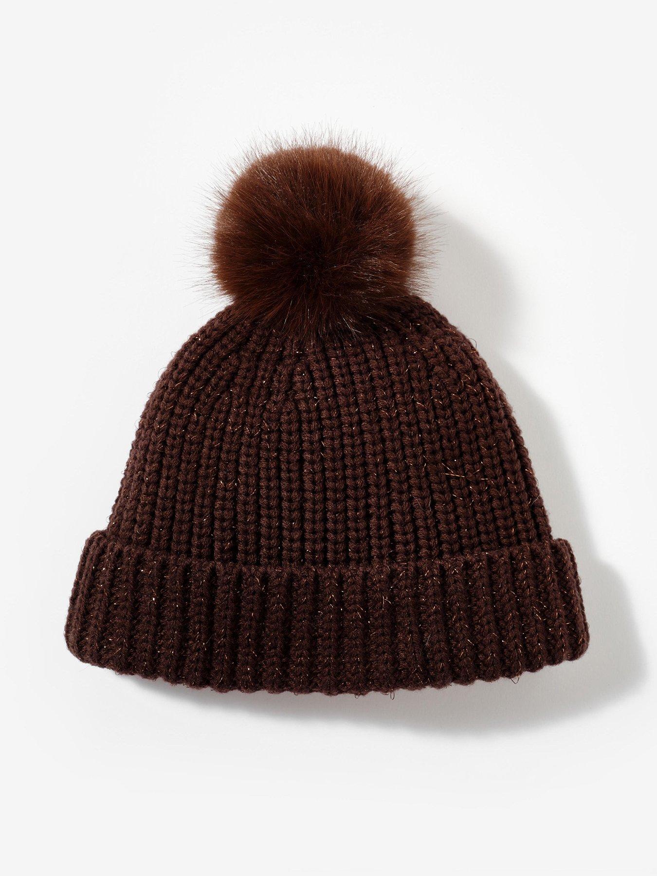 Mint Velvet Chocolate Knit Pom Hat - Brown