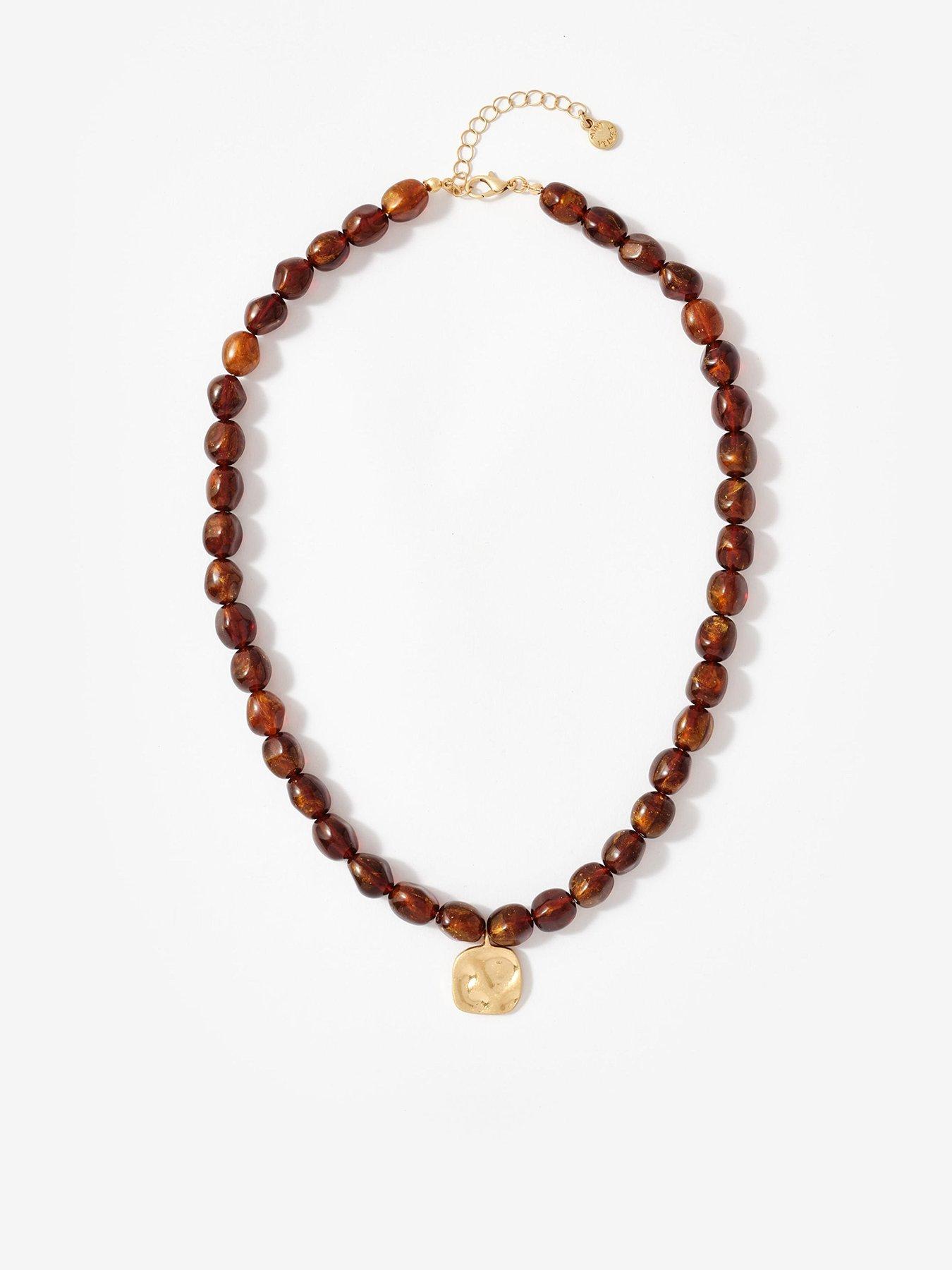 Mint Velvet Beaded Charm Necklace - Brown