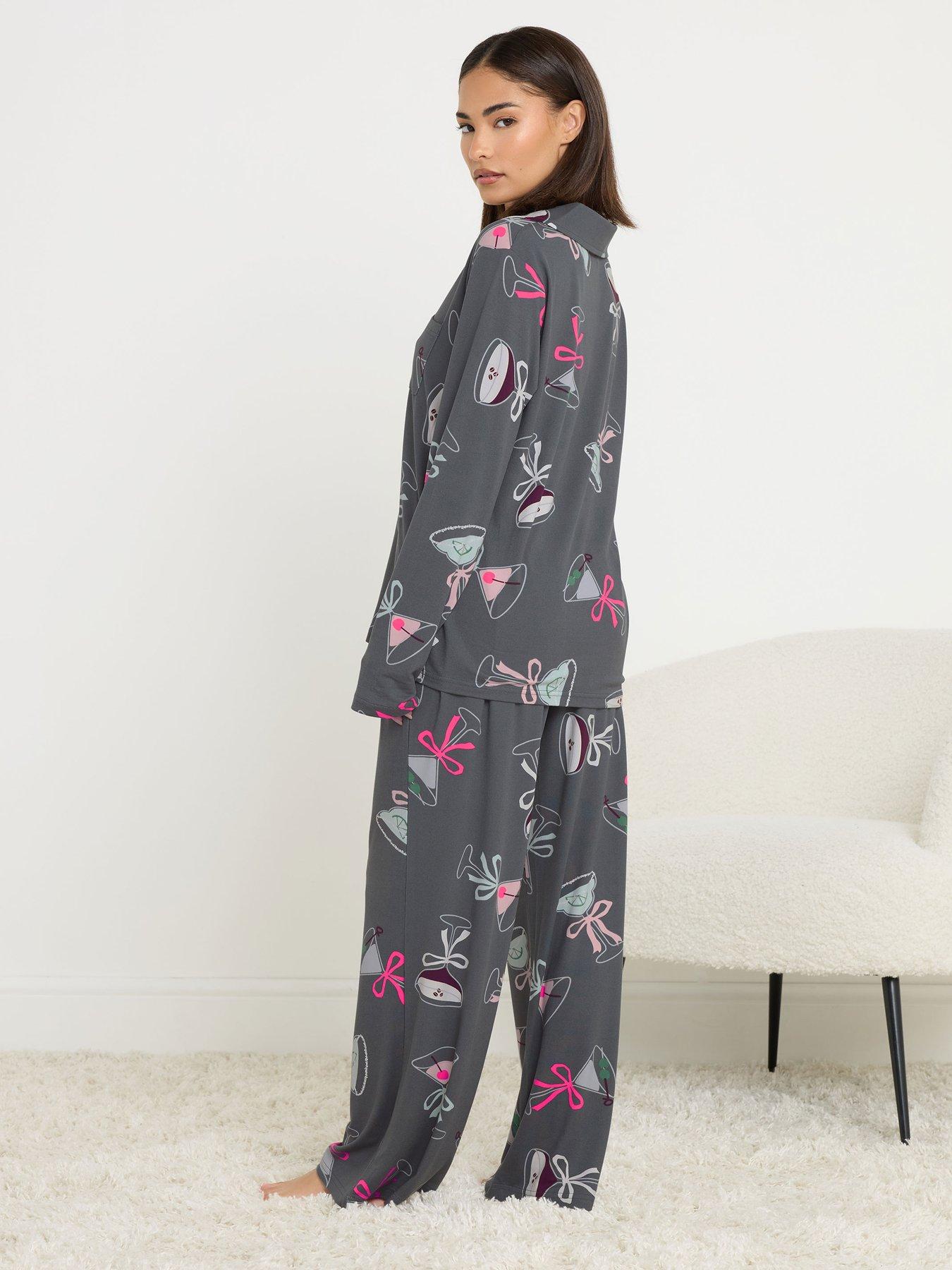 Image 2 of 6 of PixieGirl Petite Soft Touch Cocktails Pj Set - Grey