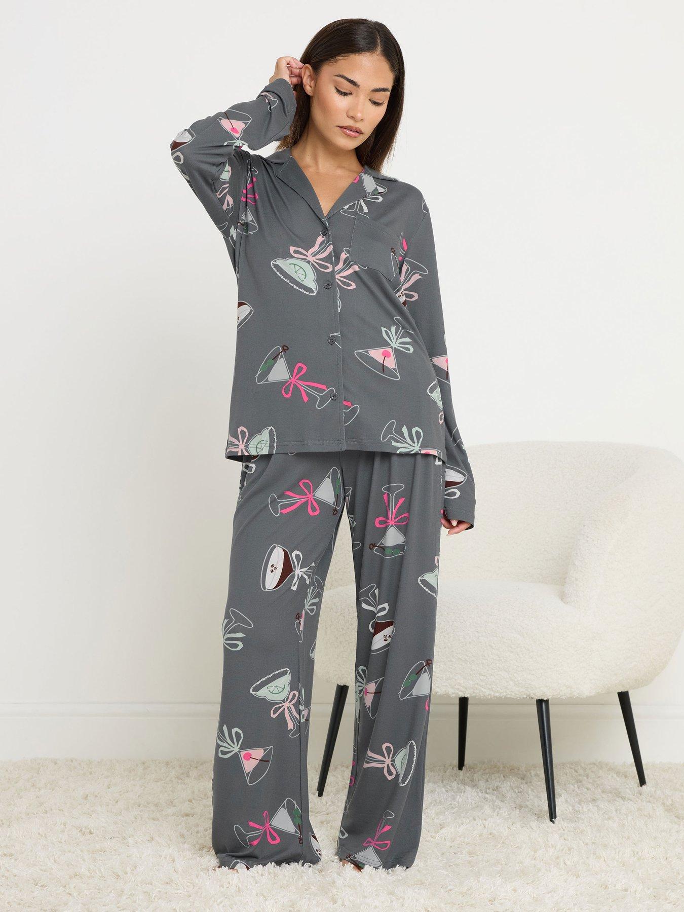 Image 3 of 6 of PixieGirl Petite Soft Touch Cocktails Pj Set - Grey
