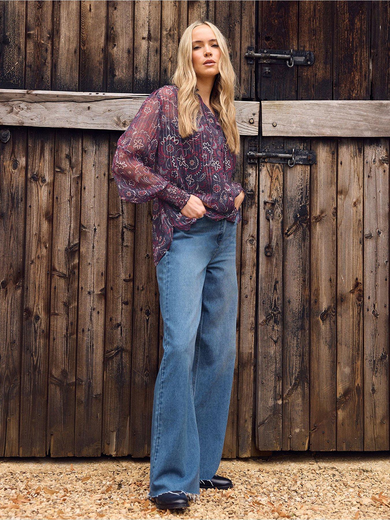 Long Tall Sally Raw Hem Wide Leg Jean 34" - Blue