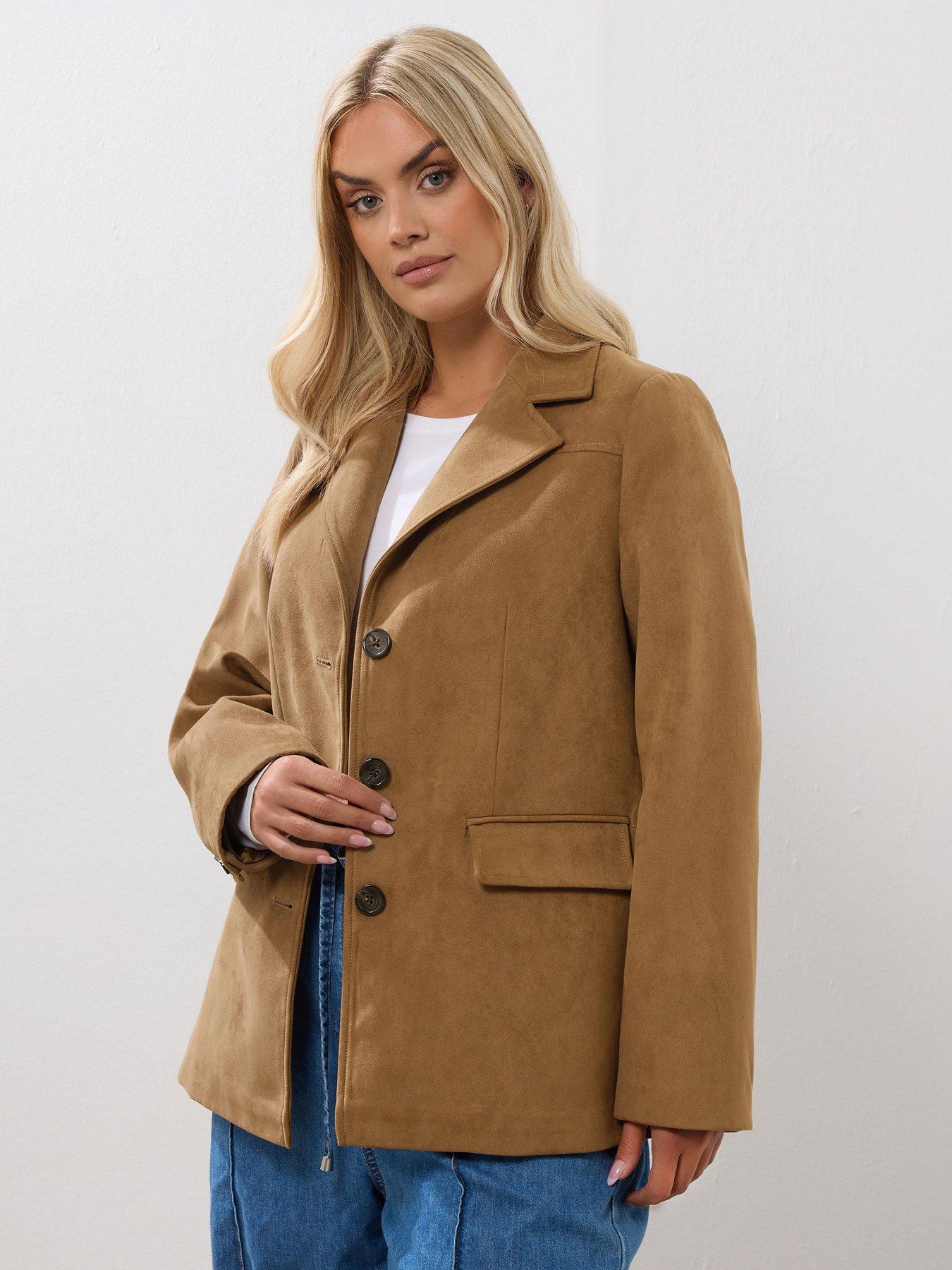 Yours Curve Suedette Blazer - Brown