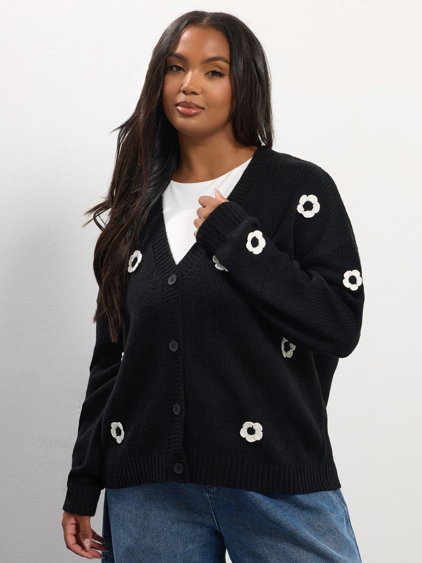 undefined Curve Flower Detail Cardigan - Black