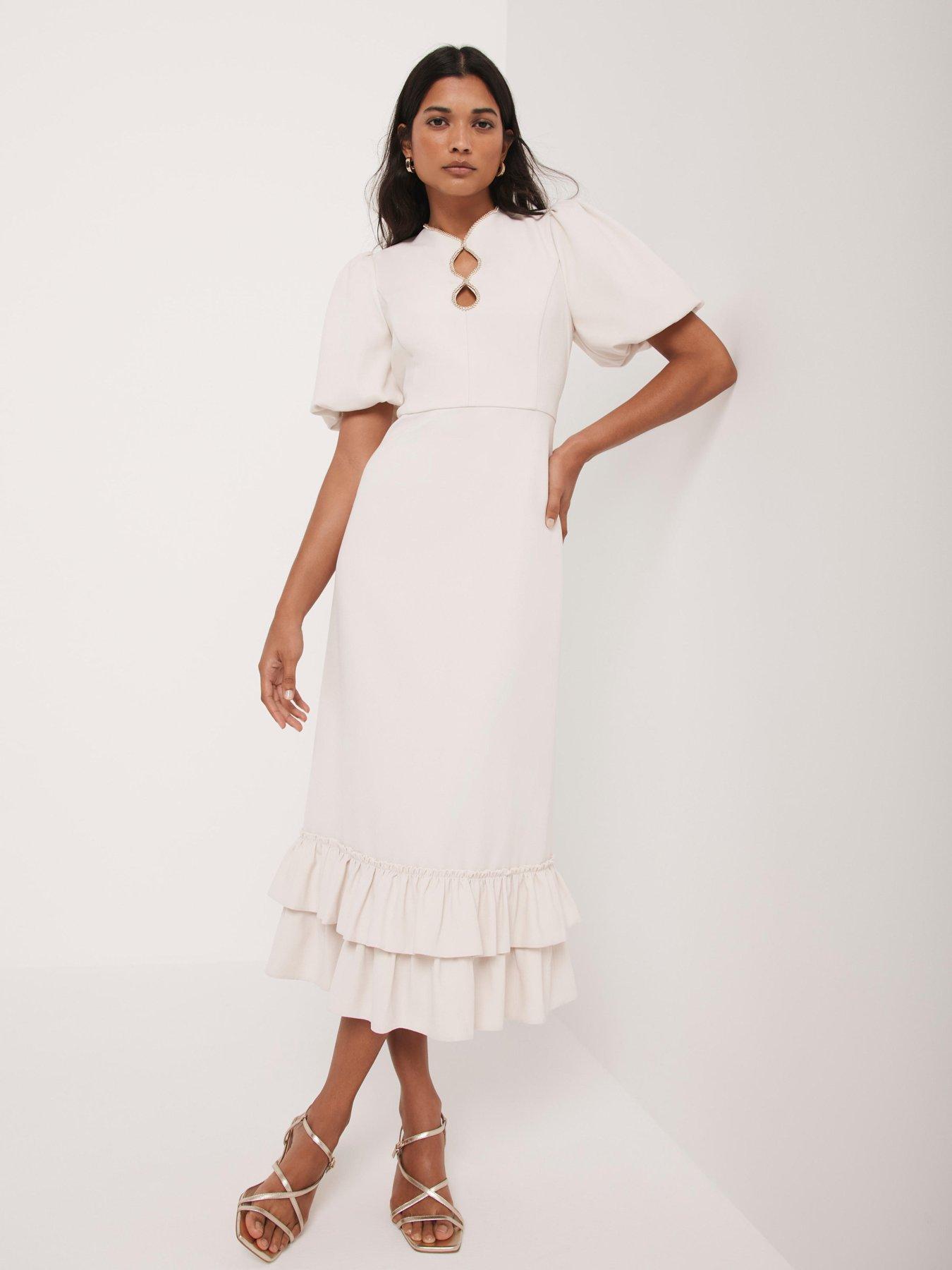 Mint Velvet Diamante Trim Midi Dress - Cream