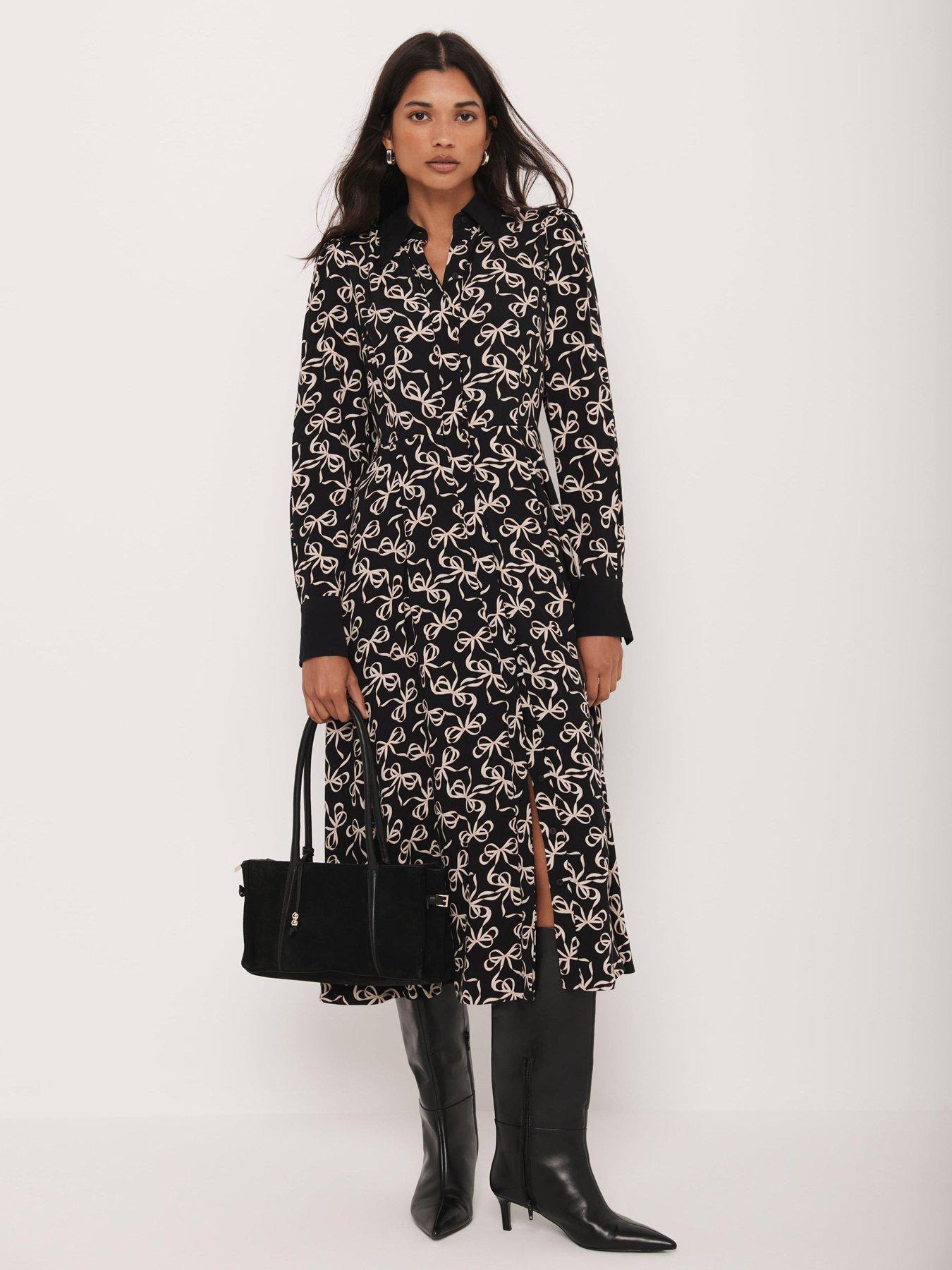 Mint Velvet Bow Print Shirt Dress - Black