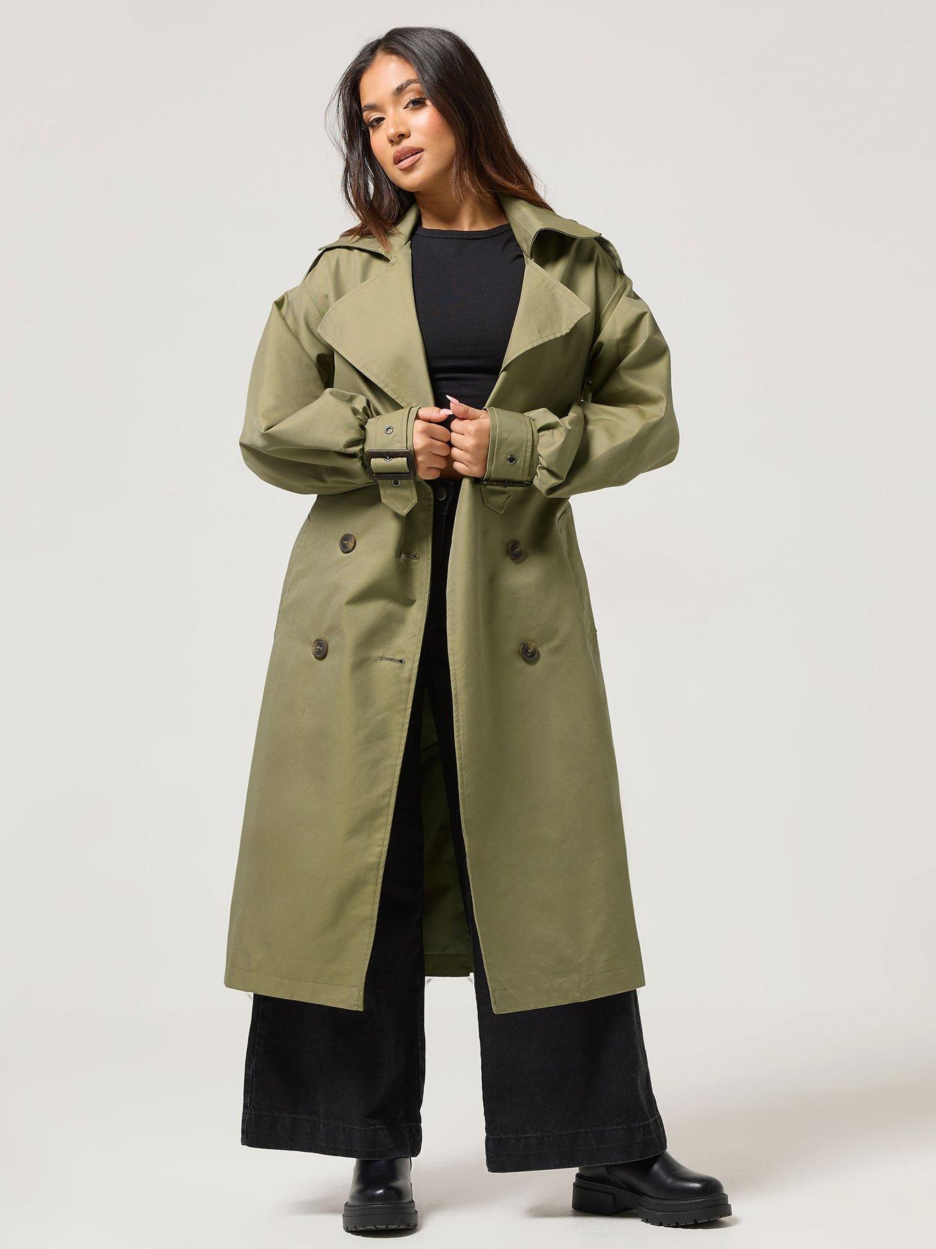 PixieGirl Petite Balloon Sleeve Trench Coat - Green | Very