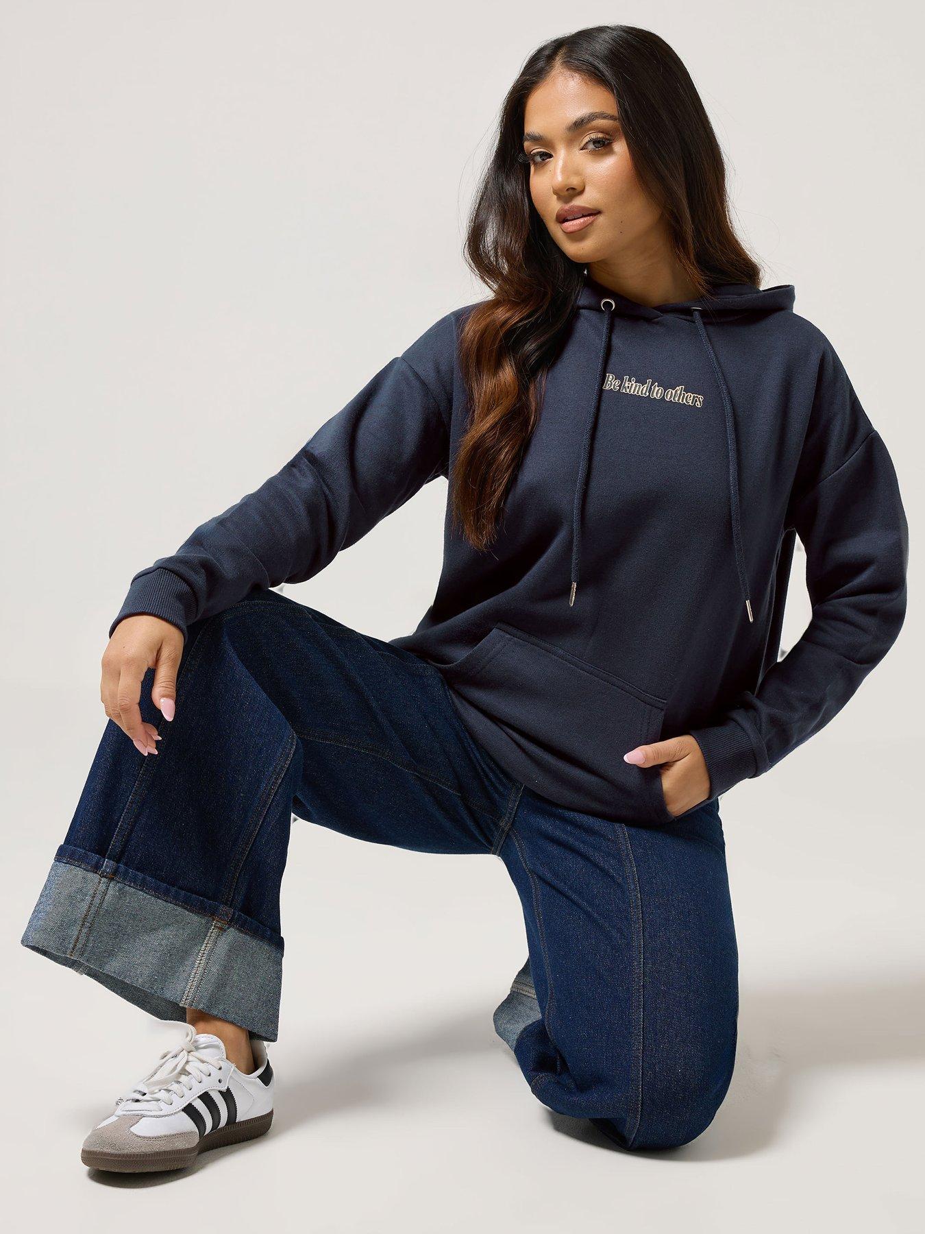 PixieGirl Petite Feel Good Slogan Hoodie - Blue