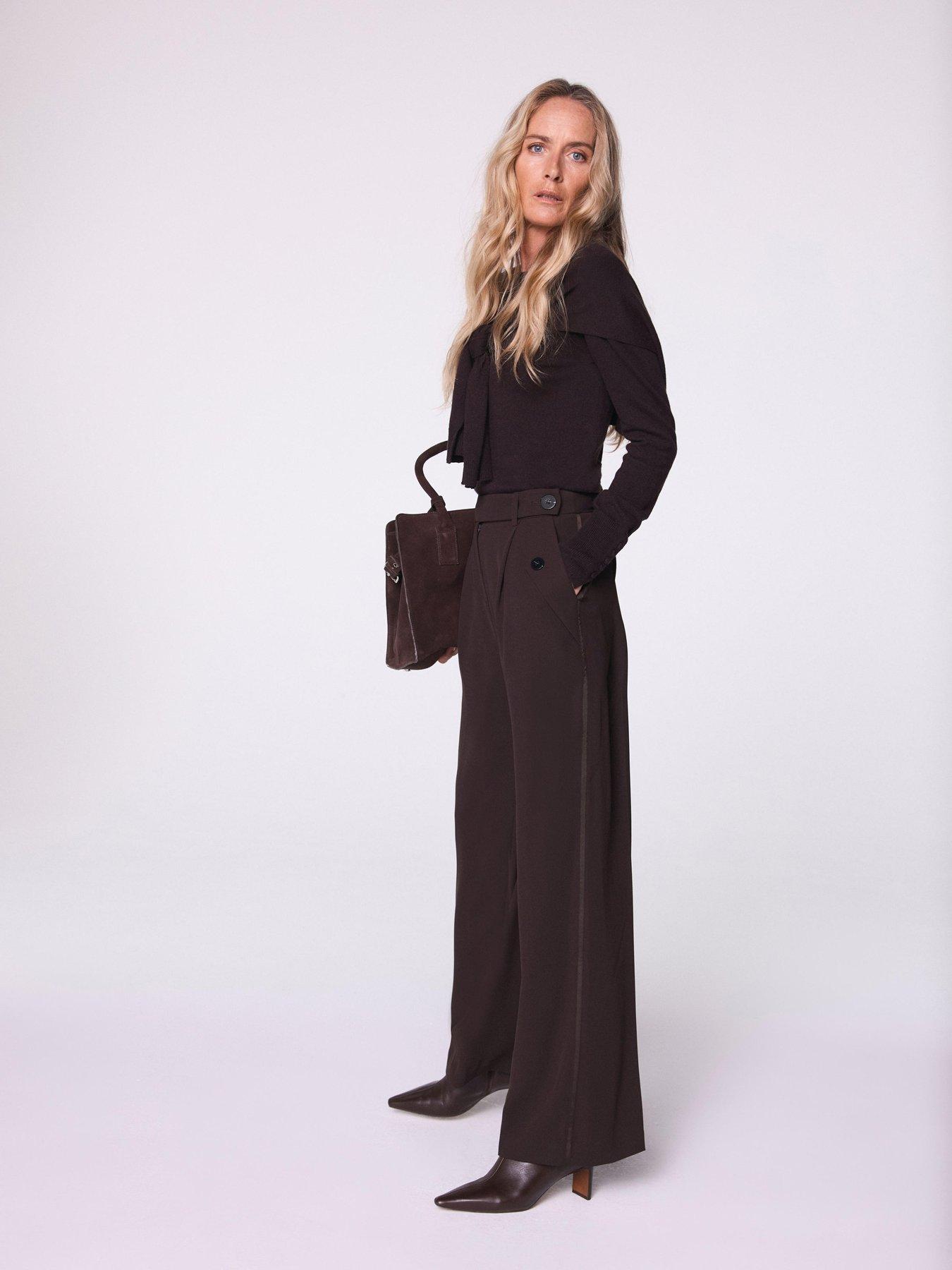 Mint Velvet Tailored Wide Side Stripe Trousers - Chocolate Brown