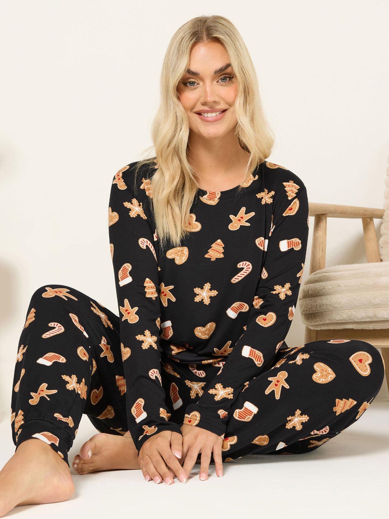 Yours Curve Soft Touch Gingerbread Pj Set - Black