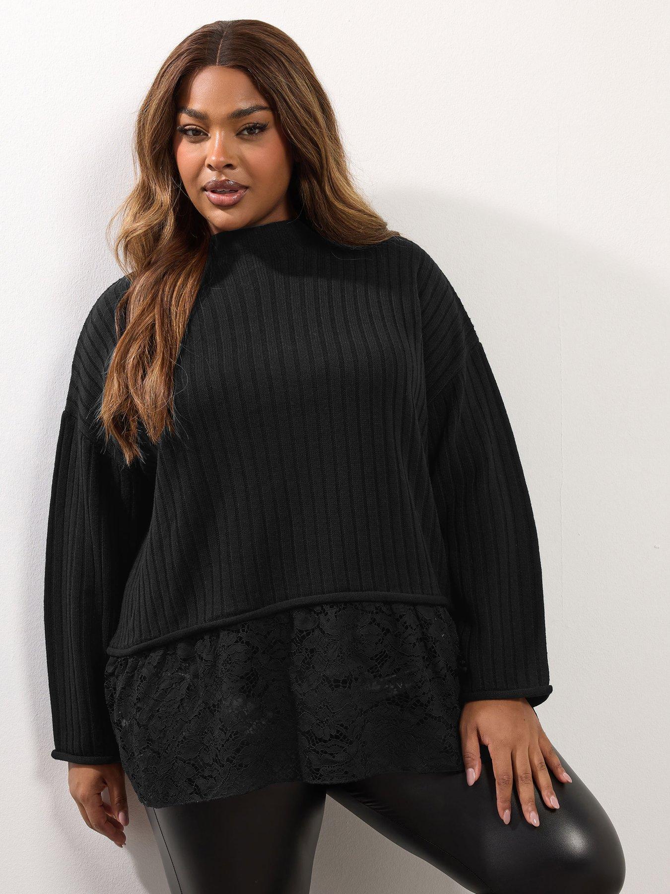 Yours Curve Lace Hem Jumper Black Very