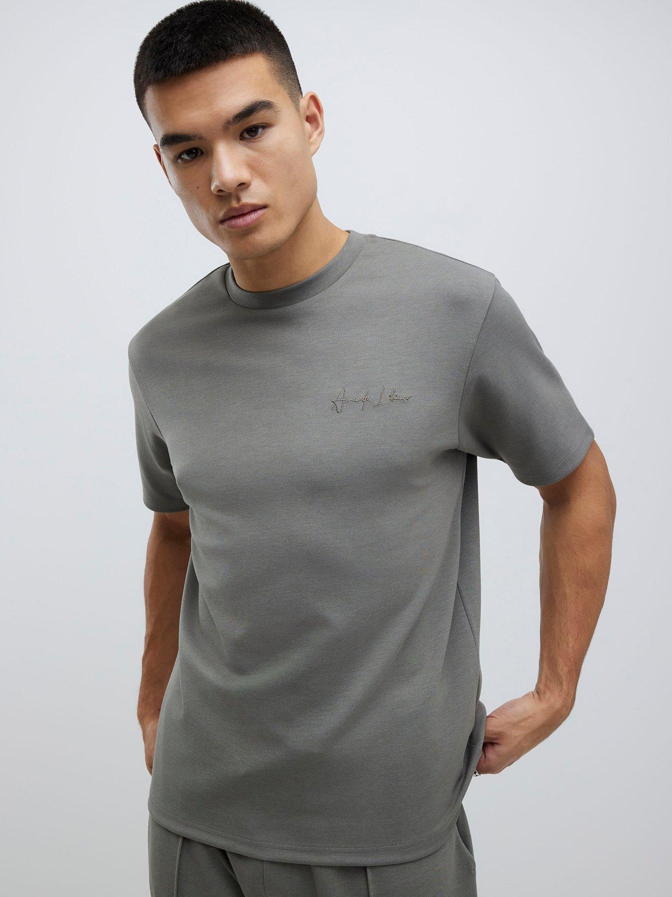 River Island Slim Interlock Bonded Short Sleeve T-Shirt - Khaki