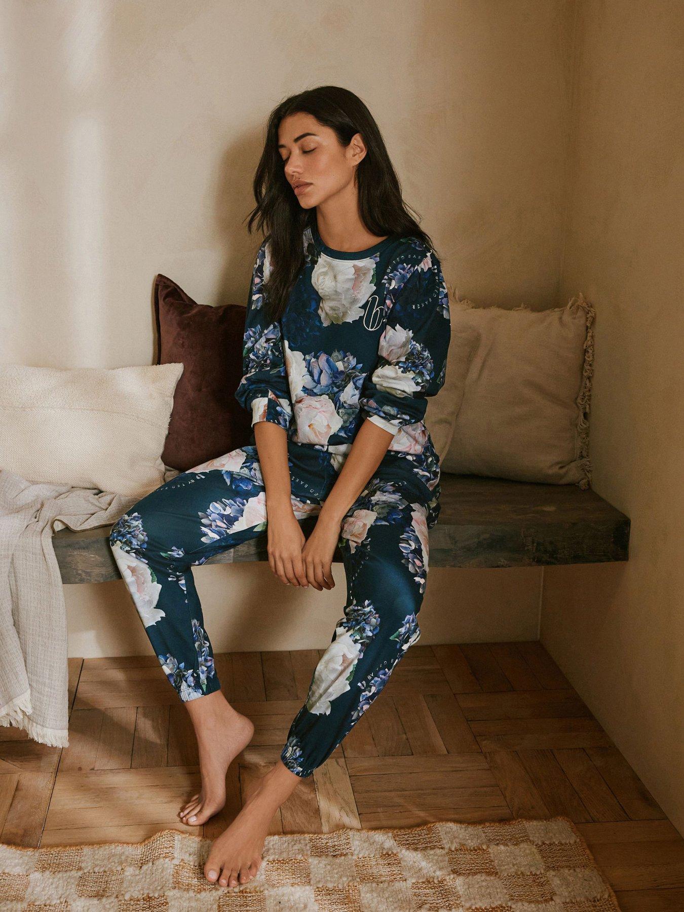 B By Ted Baker Jersey Floral Print Cuffed Pyjama Set - Blue