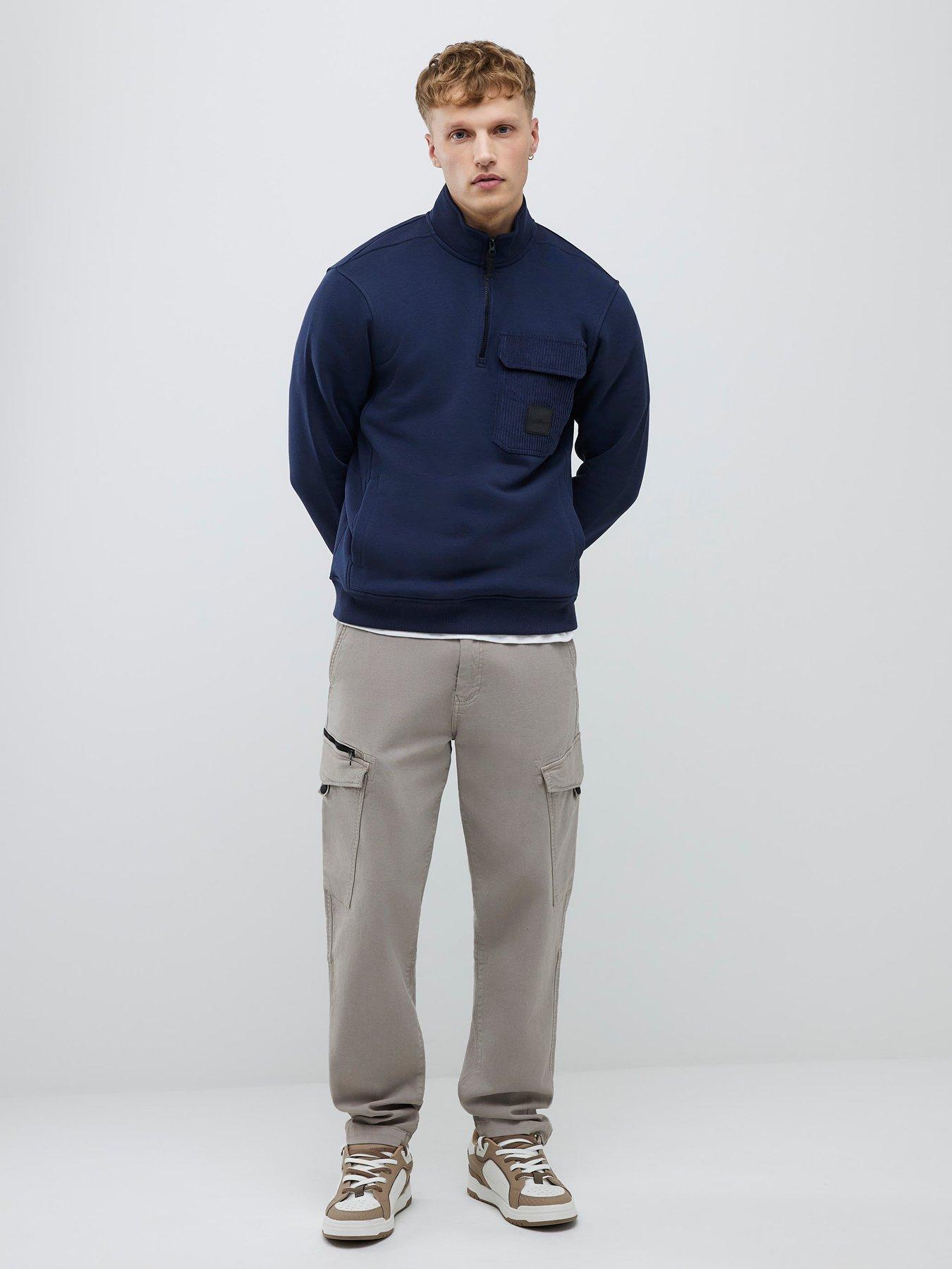 River Island Cord Pocket 1/2 Zip Sweatshirt Navy Very