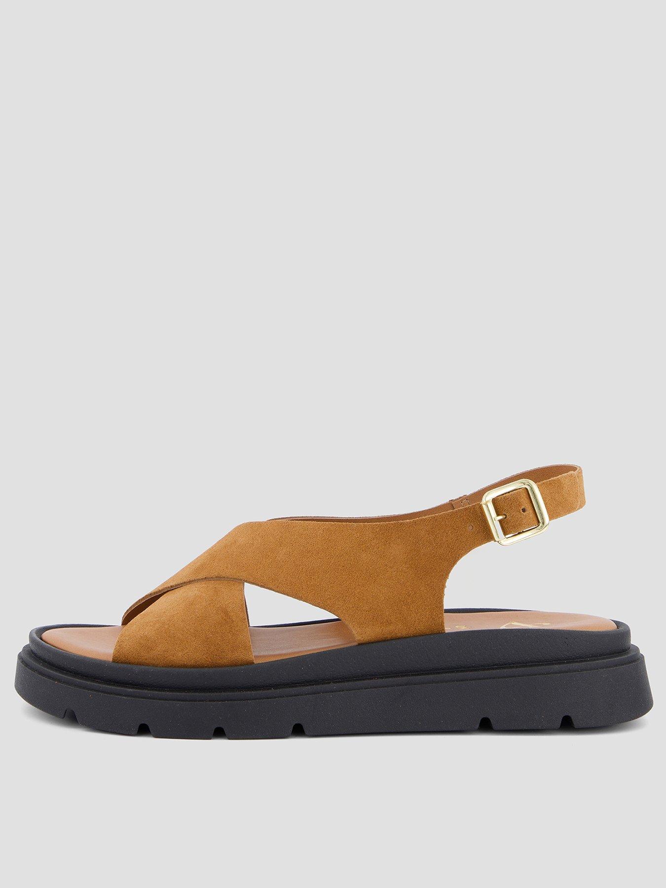The Very Collection Wide Fit Leather Comfort Cross Strap Sandal - Tan