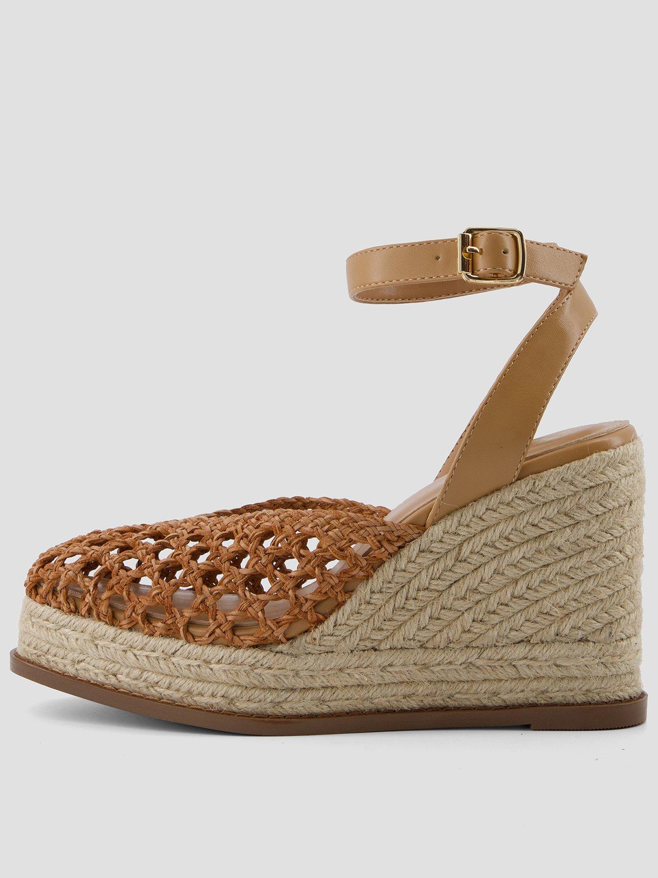 The Very Collection Raffia Crochet Close Toe Wedge Shoe - Brown