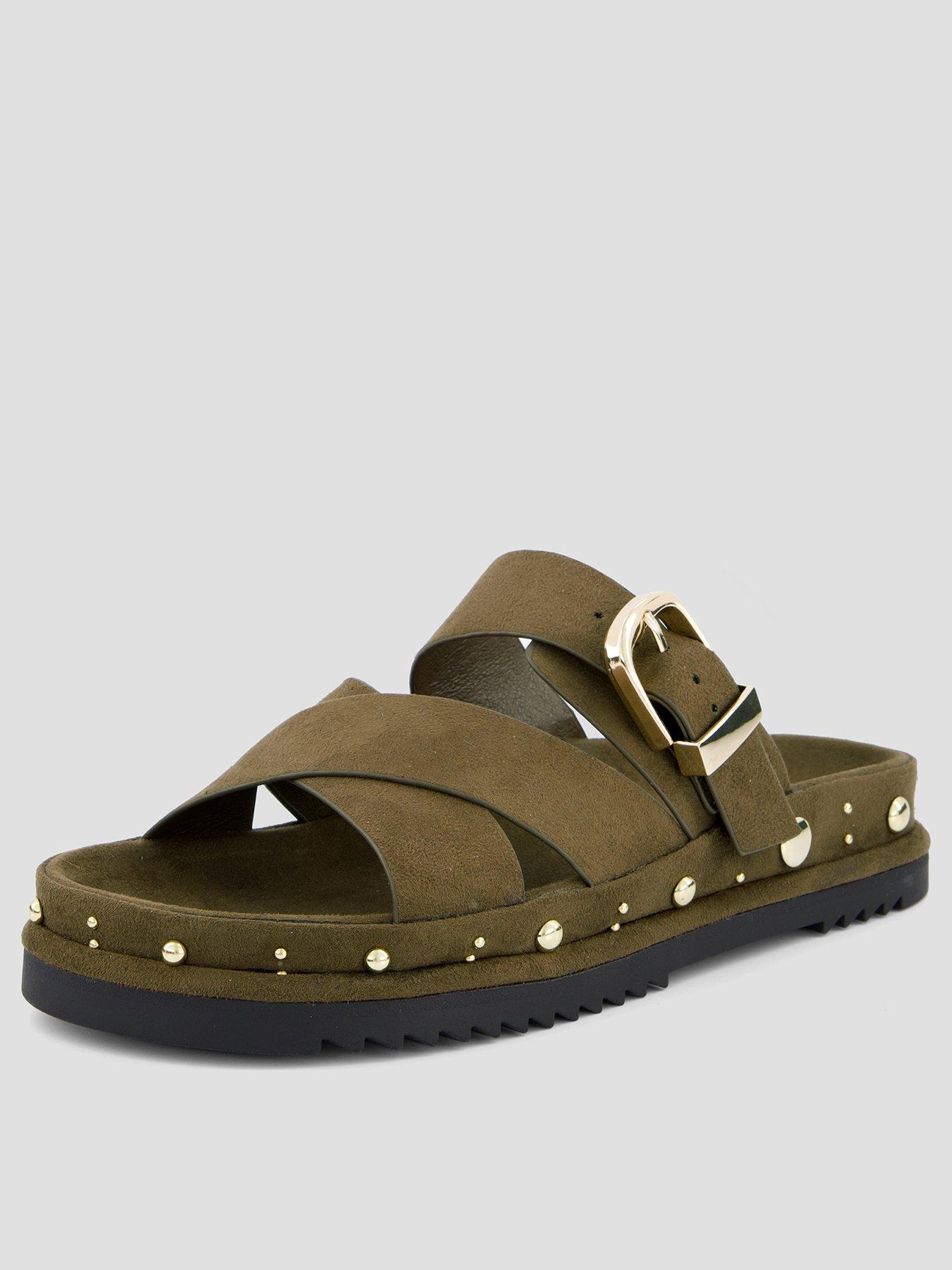 The Very Collection Wide Fit Cross Strap Footbed Sandals - Brown
