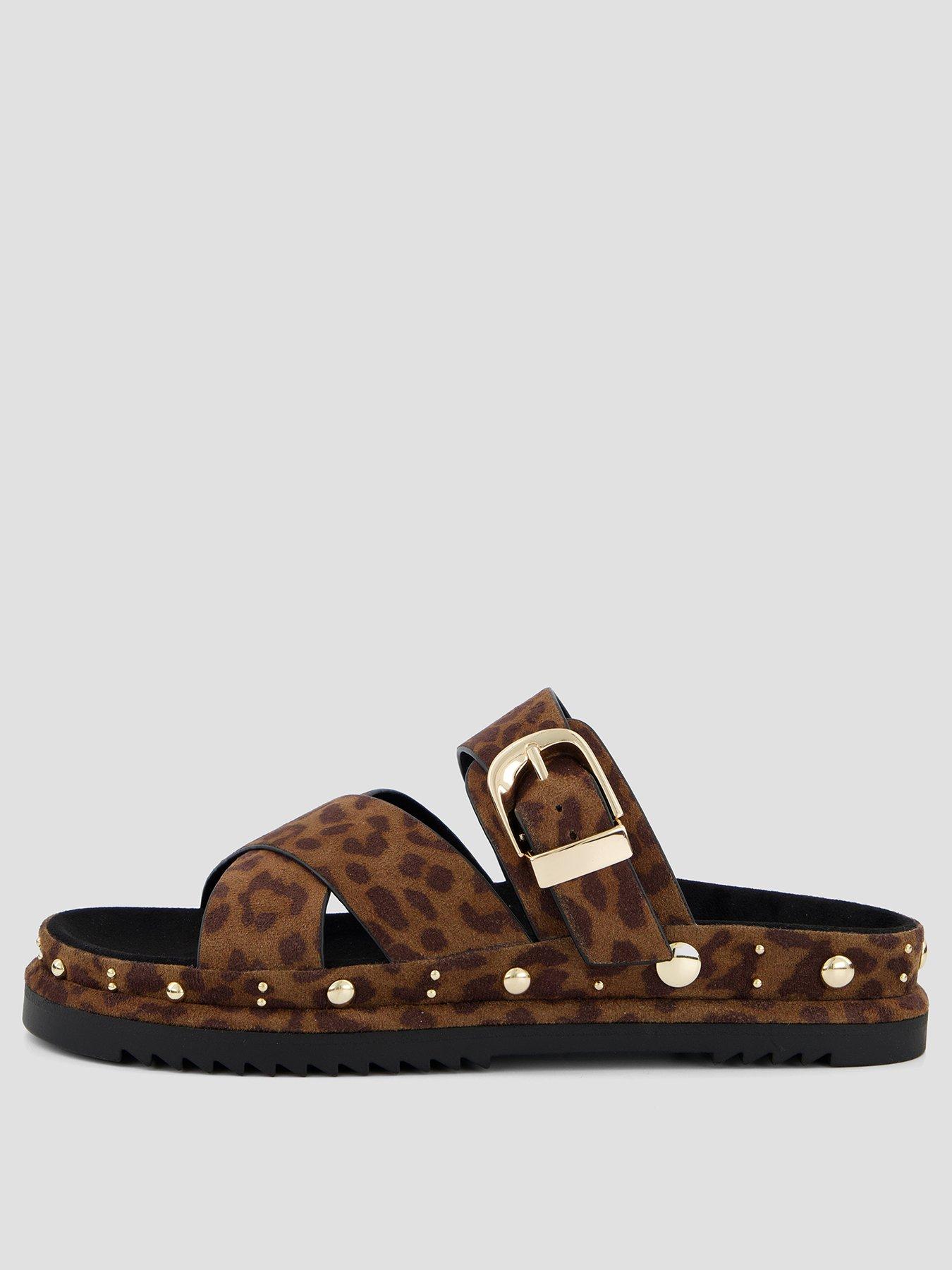 Image 2 of 7 of The Very Collection Wide Fit Cross Strap Leopard Footbed Sandal - Brown