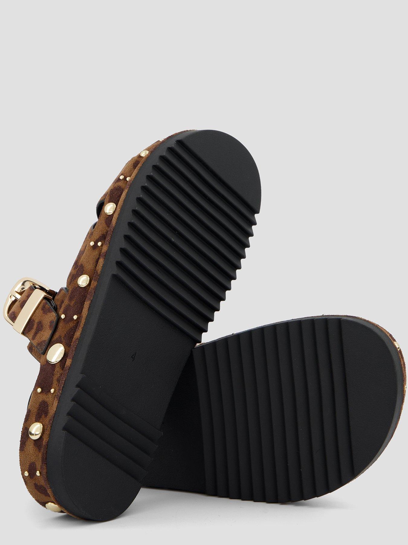 Image 4 of 7 of The Very Collection Wide Fit Cross Strap Leopard Footbed Sandal - Brown