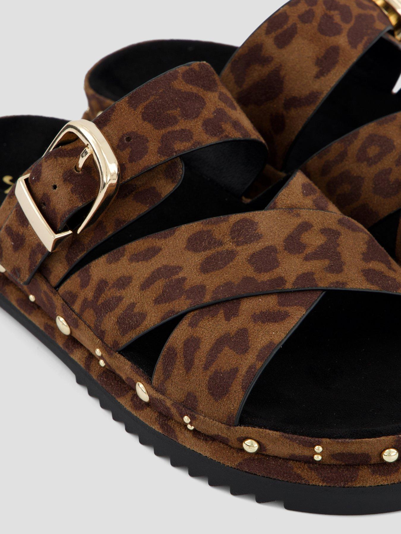 Image 5 of 7 of The Very Collection Wide Fit Cross Strap Leopard Footbed Sandal - Brown