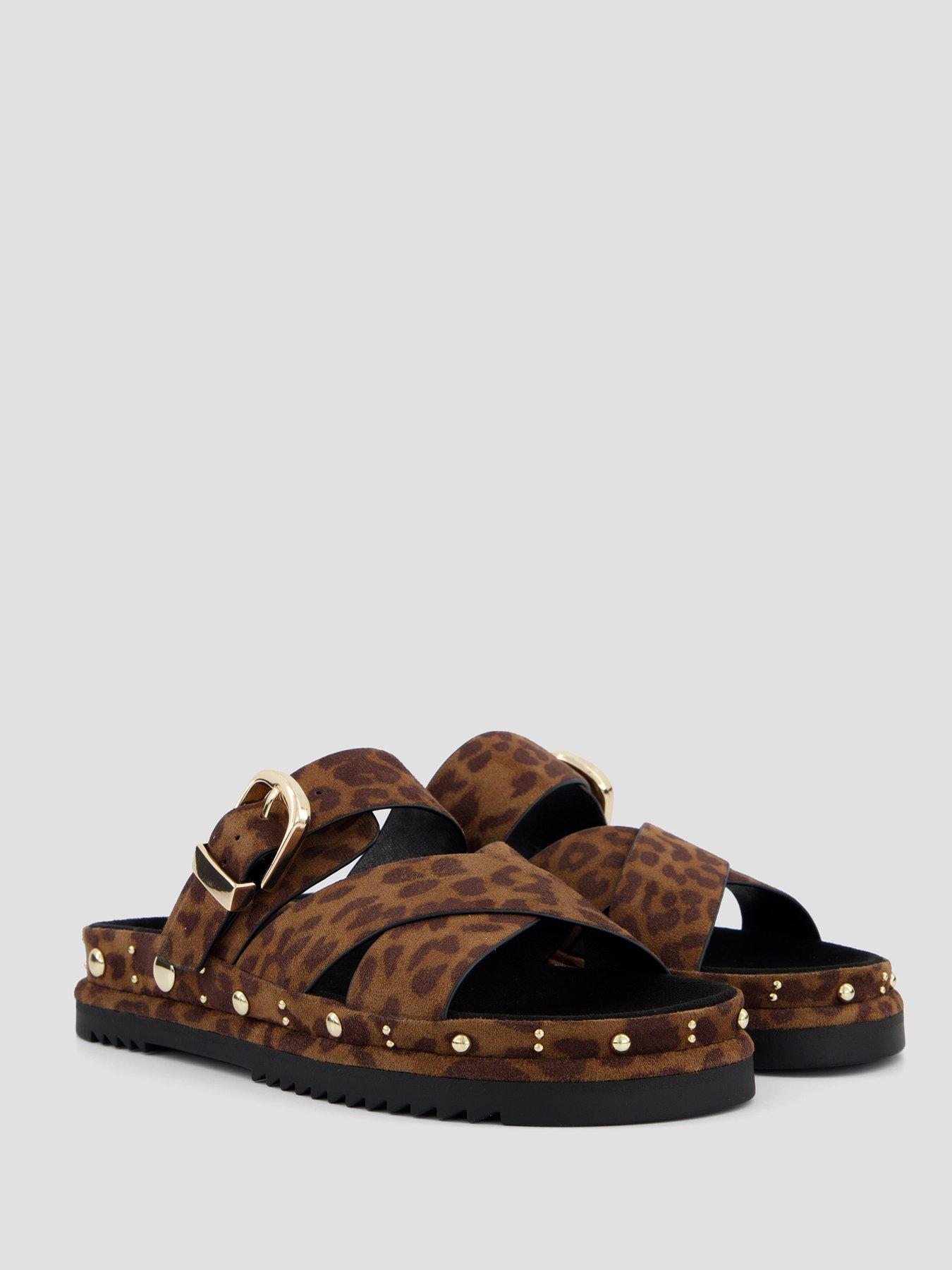 Image 6 of 7 of The Very Collection Wide Fit Cross Strap Leopard Footbed Sandal - Brown