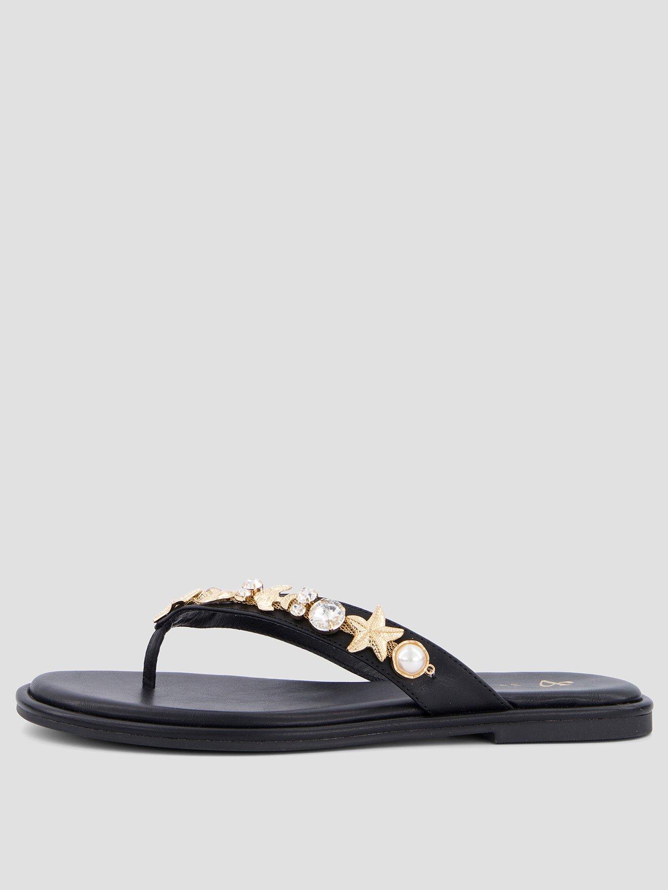 Image 2 of 7 of The Very Collection Embellished Toe Post Flat Sandals - Black