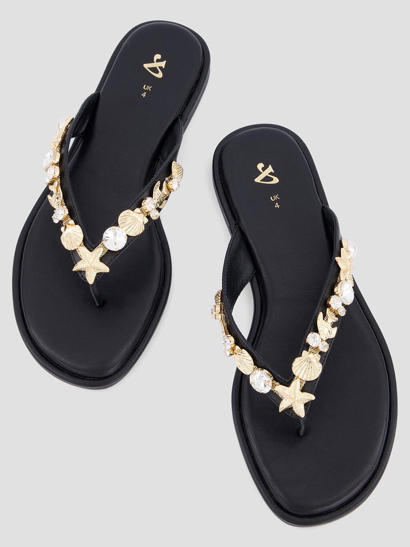 Image 3 of 7 of The Very Collection Embellished Toe Post Flat Sandals - Black