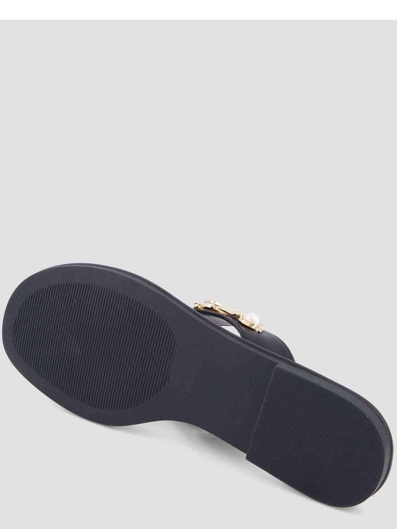 Image 4 of 7 of The Very Collection Embellished Toe Post Flat Sandals - Black