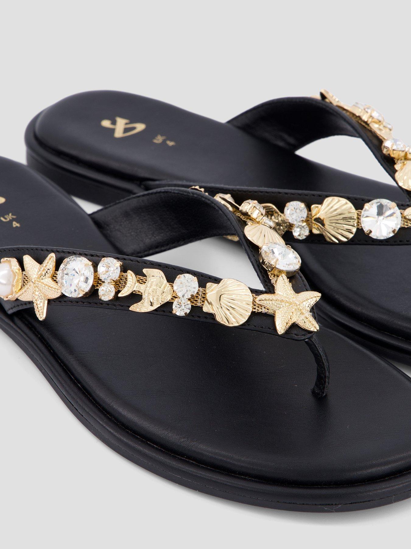 Image 5 of 7 of The Very Collection Embellished Toe Post Flat Sandals - Black