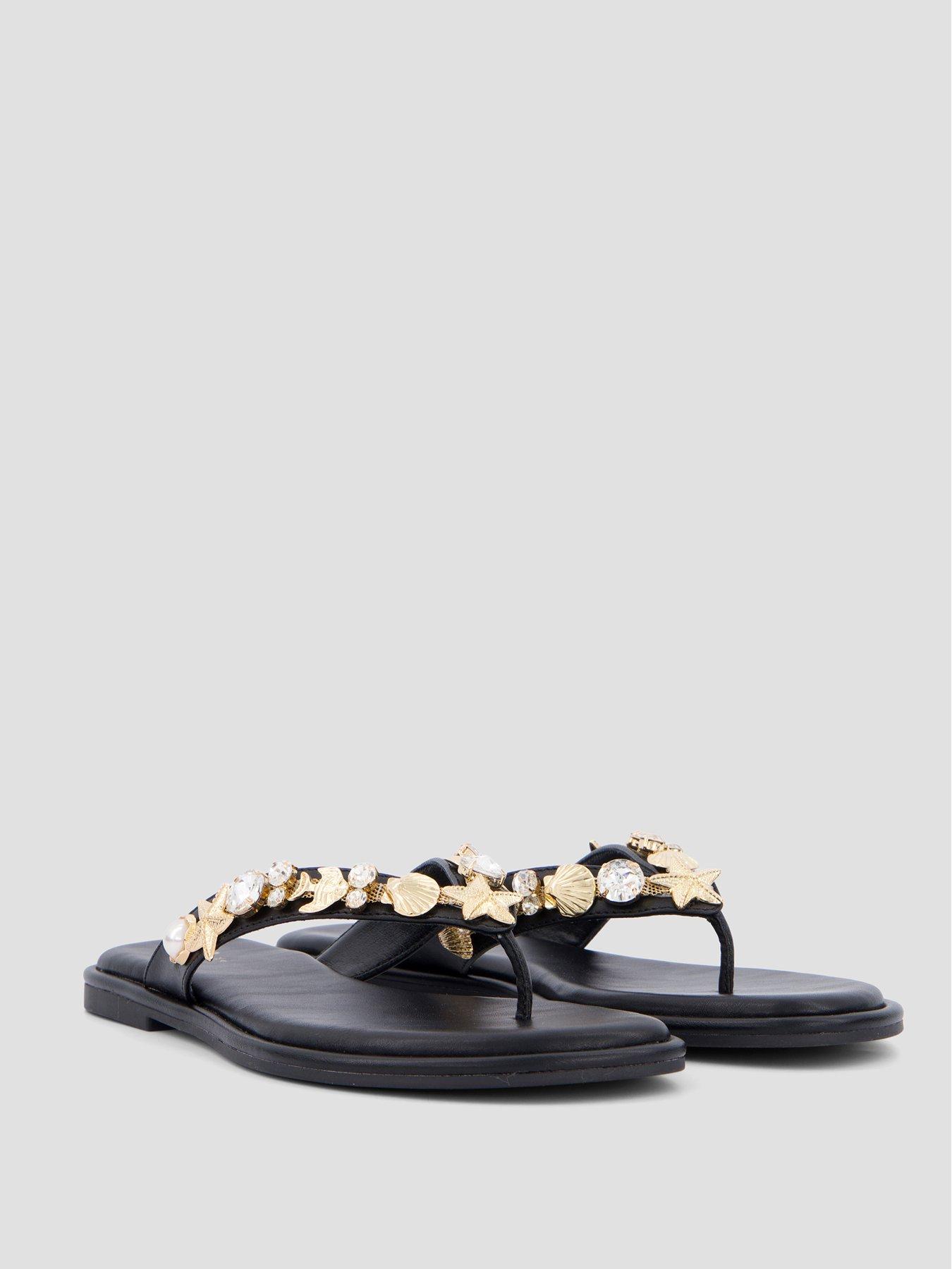 Image 6 of 7 of The Very Collection Embellished Toe Post Flat Sandals - Black