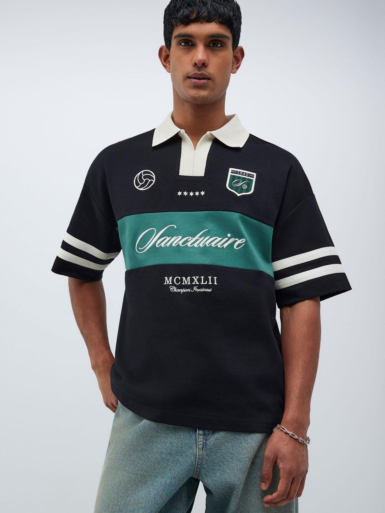 River Island Boxy Blocked Football Short Sleeve Polo Shirt - Black