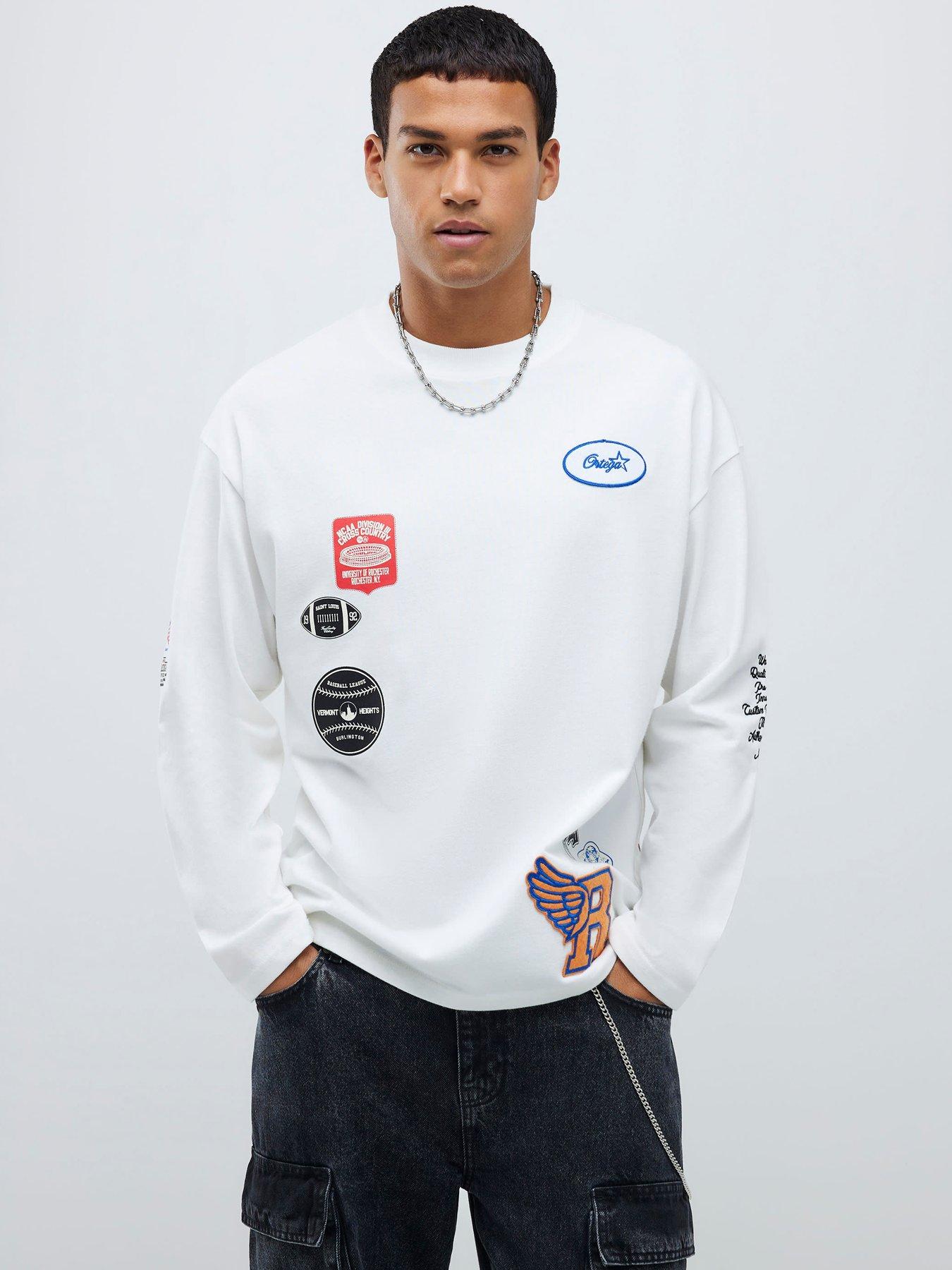 River Island Boxy Americana Badge Long Sleeve T-Shirt - White | Very