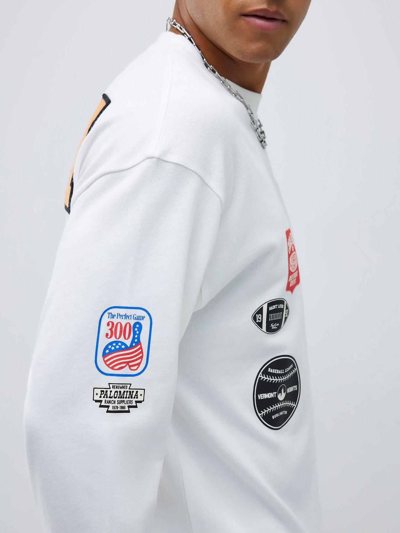 River Island Boxy Americana Badge Long Sleeve T-Shirt - White | Very