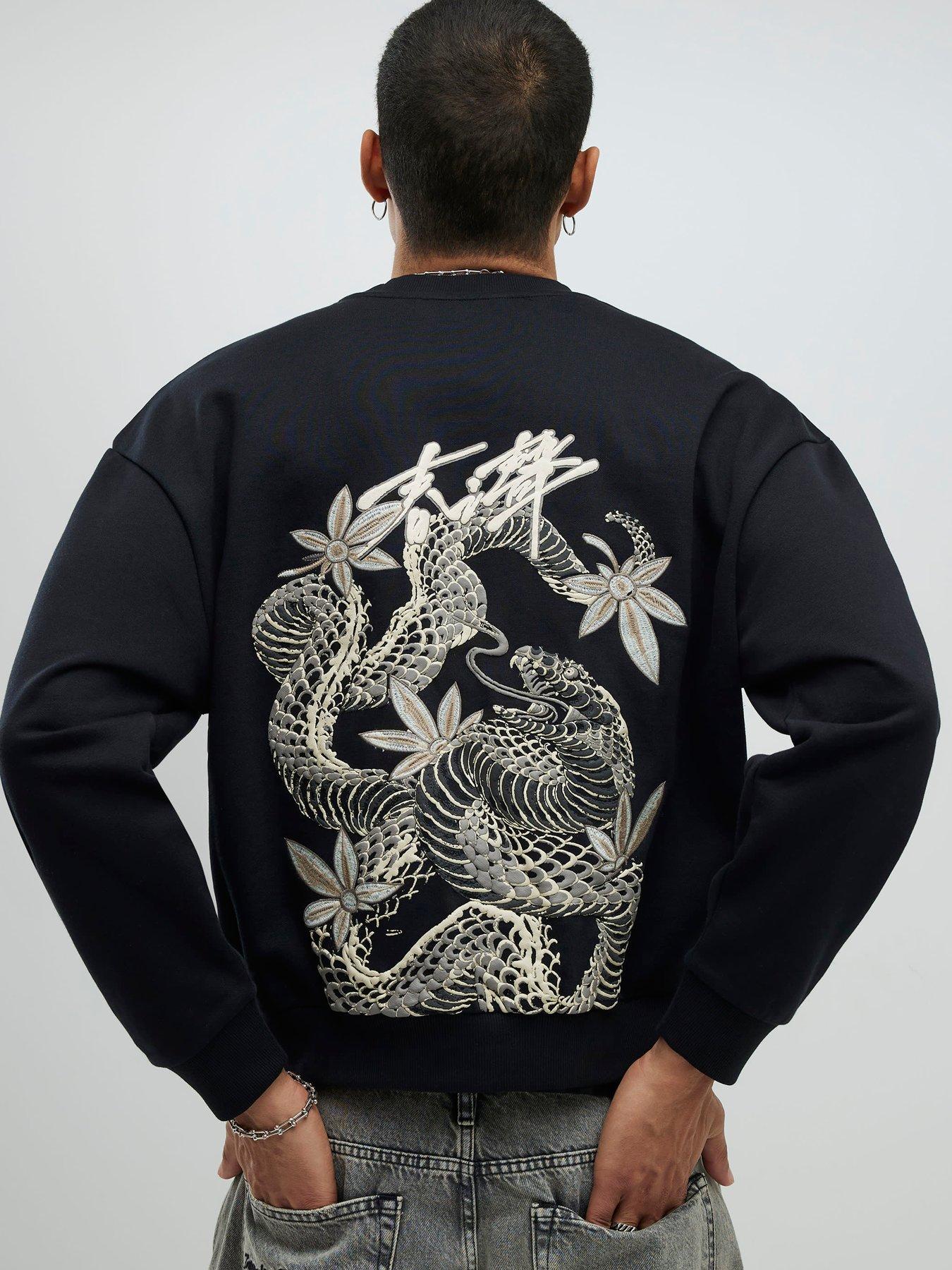 River Island Regular Fit Japanese Snake Crew Sweater - Black