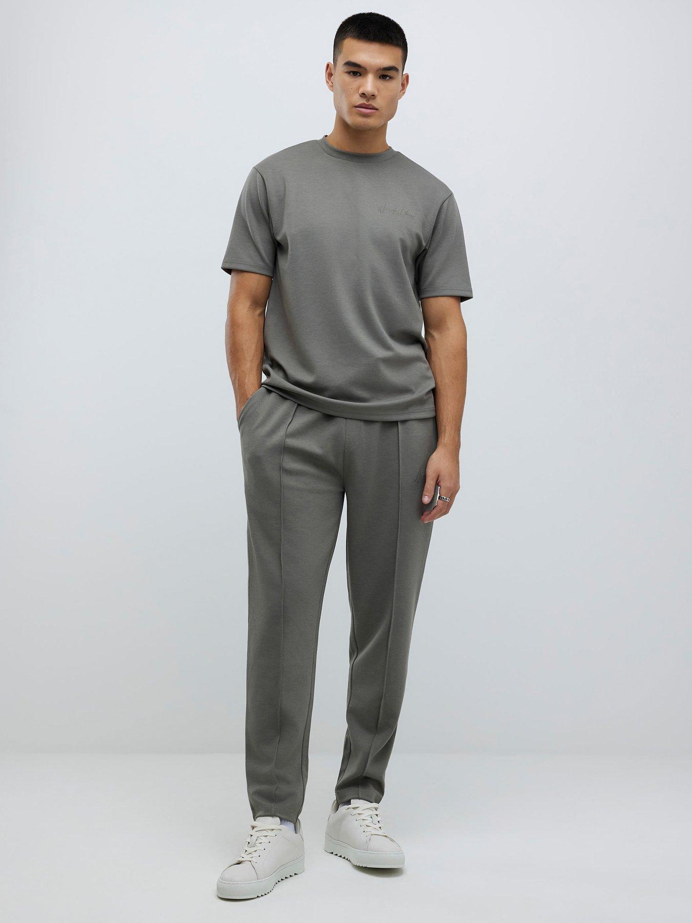 River Island Slim Interlock Pintuck Joggers - Khaki