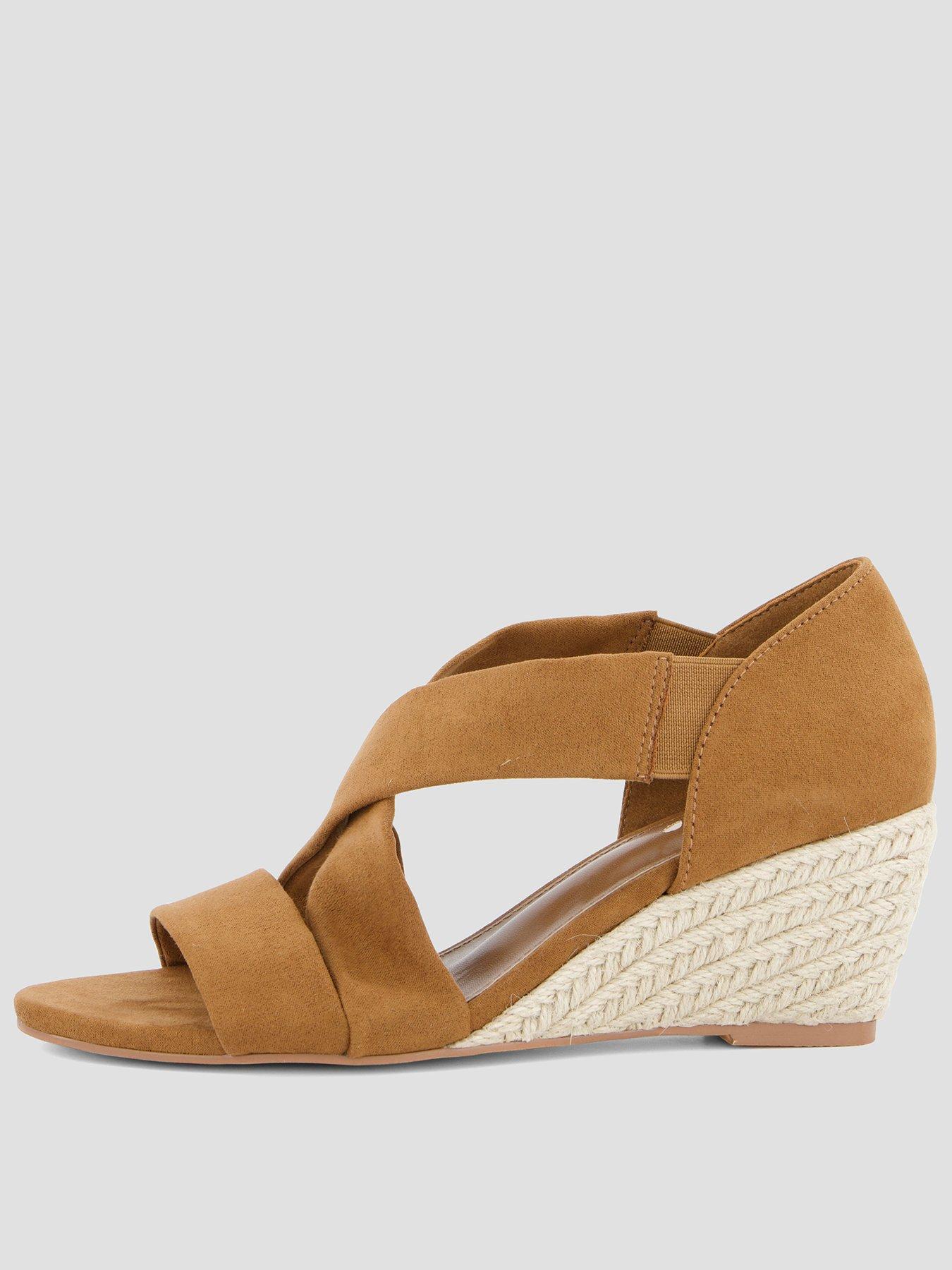 The Very Collection Cross Strap High Wedges Sandal - Brown