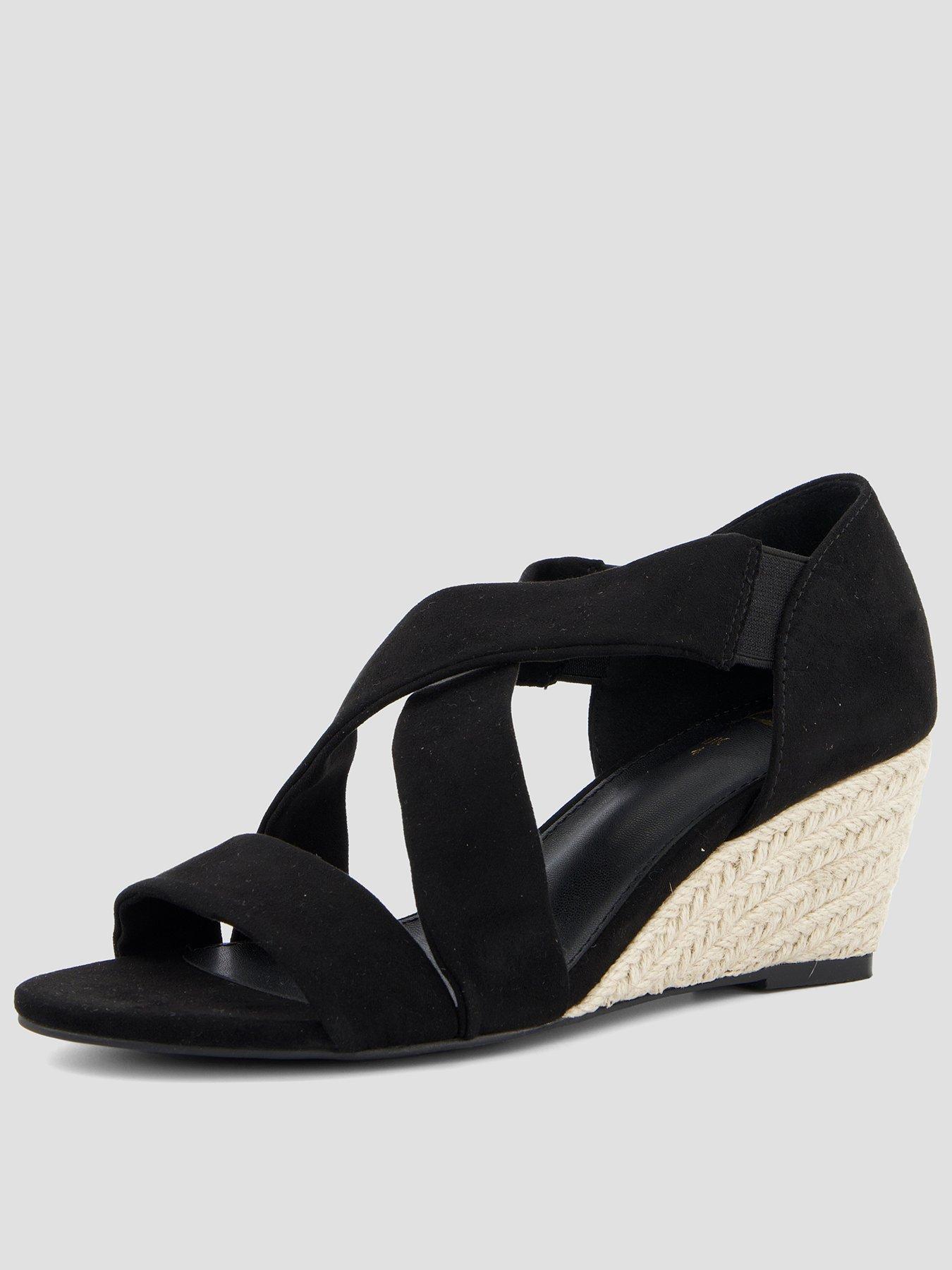 Image 1 of 7 of The Very Collection Cross Strap High Wedges Sandal - Black
