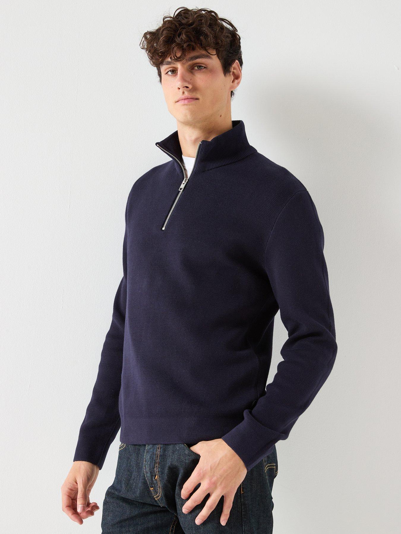 Jack & Jones Knitted Quarter Zip Jumper - Blue