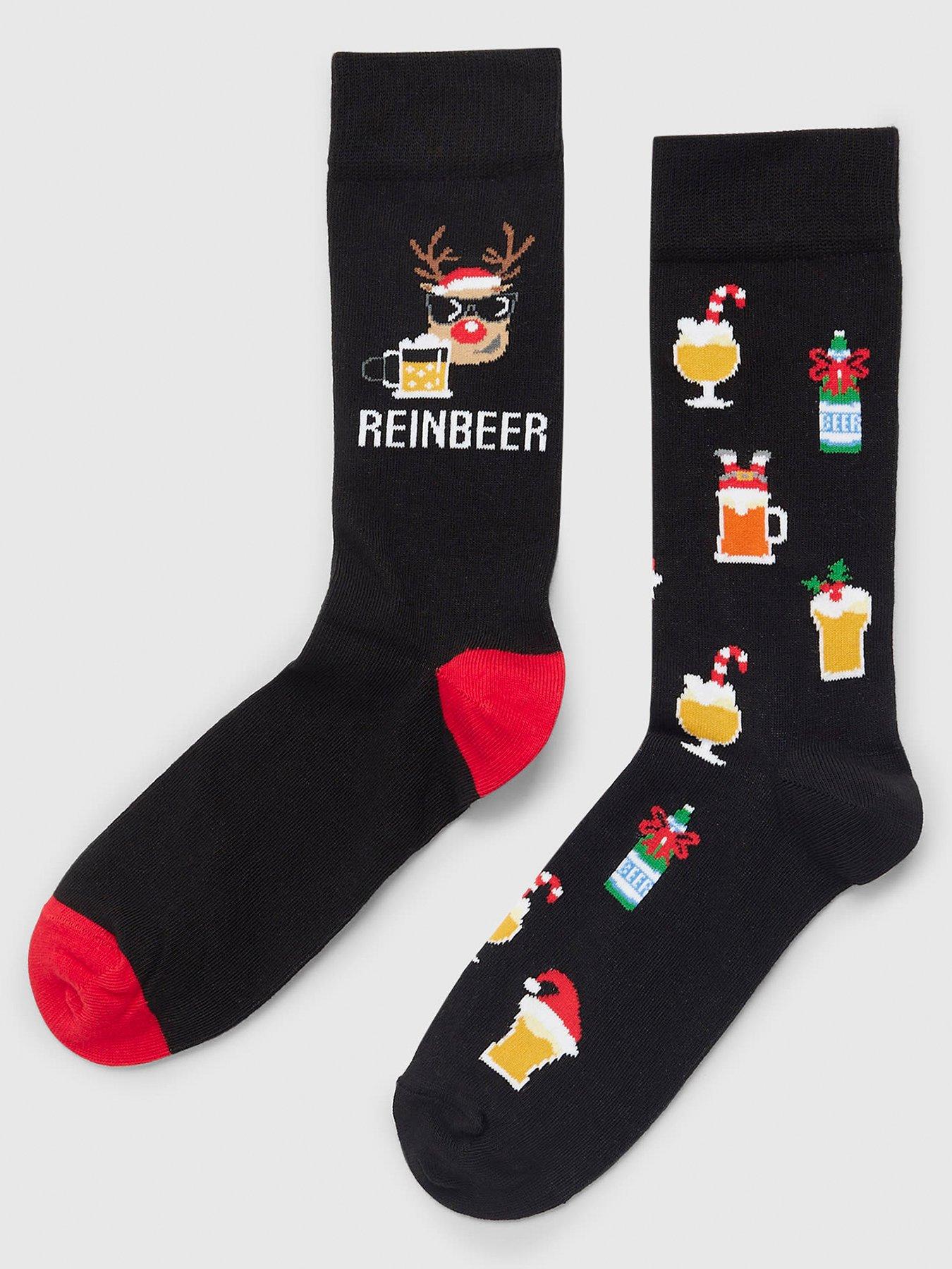 River Island 2 Pack Christmas Reindeer Crew Socks - Black