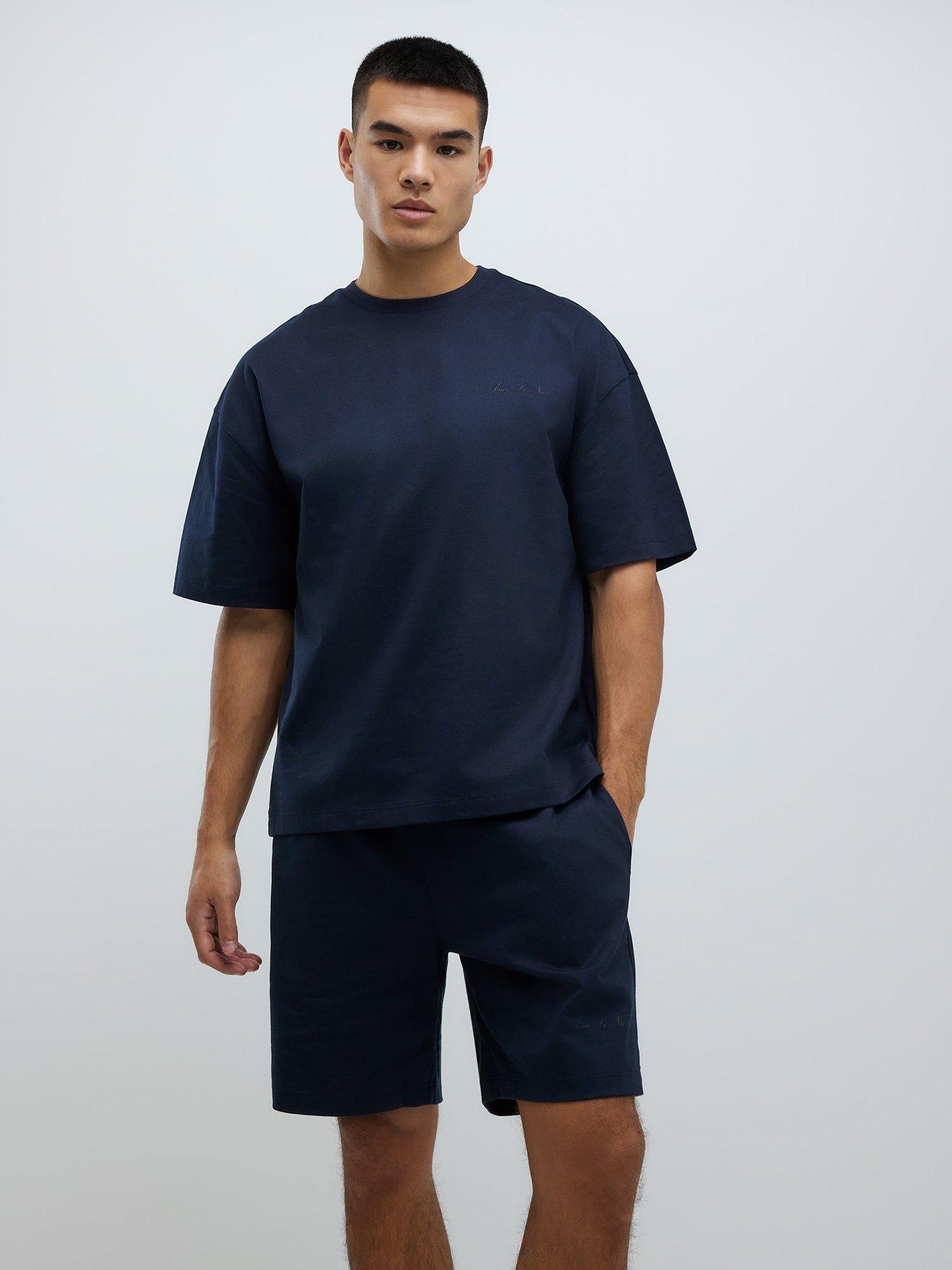 River Island Japanese Print Oversized T-Shirt And Short Set - Navy