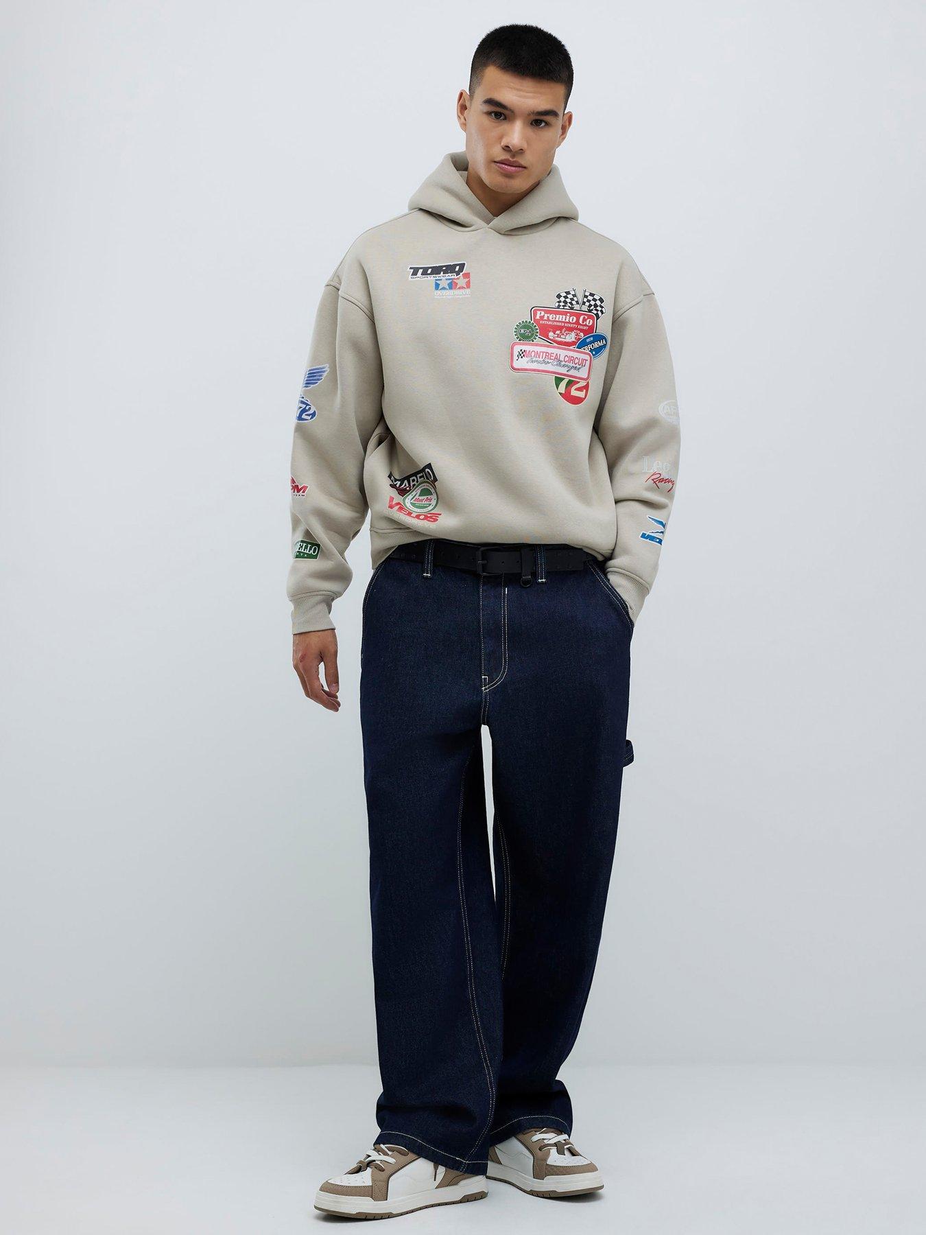 River Island Dark Montano Baggy Carpenter Jeans - Blue